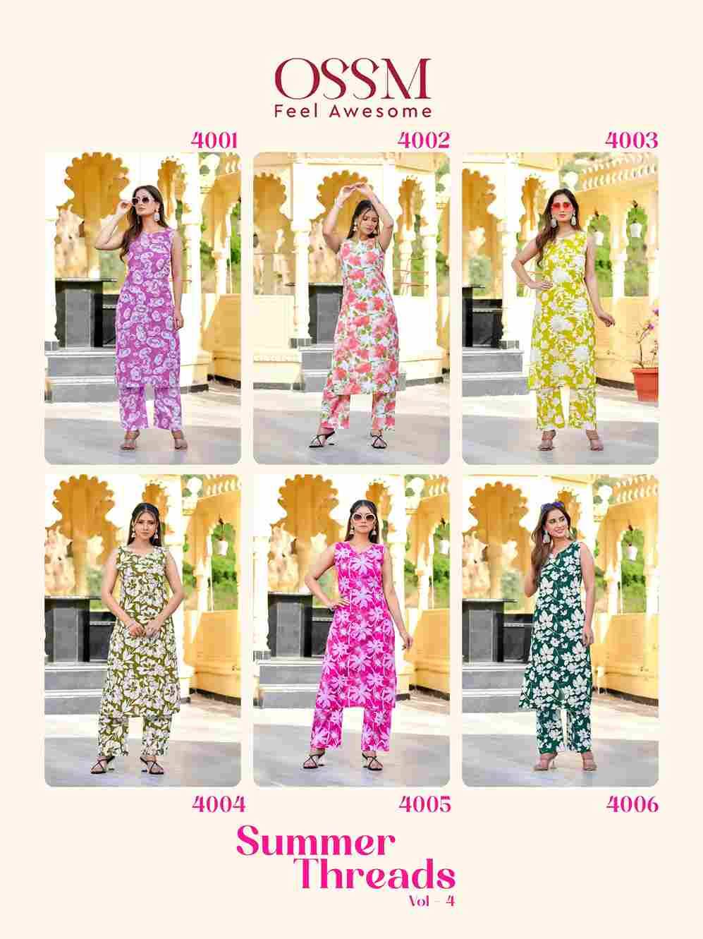 Summer Threads Vol-4 By Ossm 4001 To 4006 Series Designer Stylish Fancy Colorful Beautiful Party Wear & Ethnic Wear Collection Premium Cotton Co-Ords At Wholesale Price