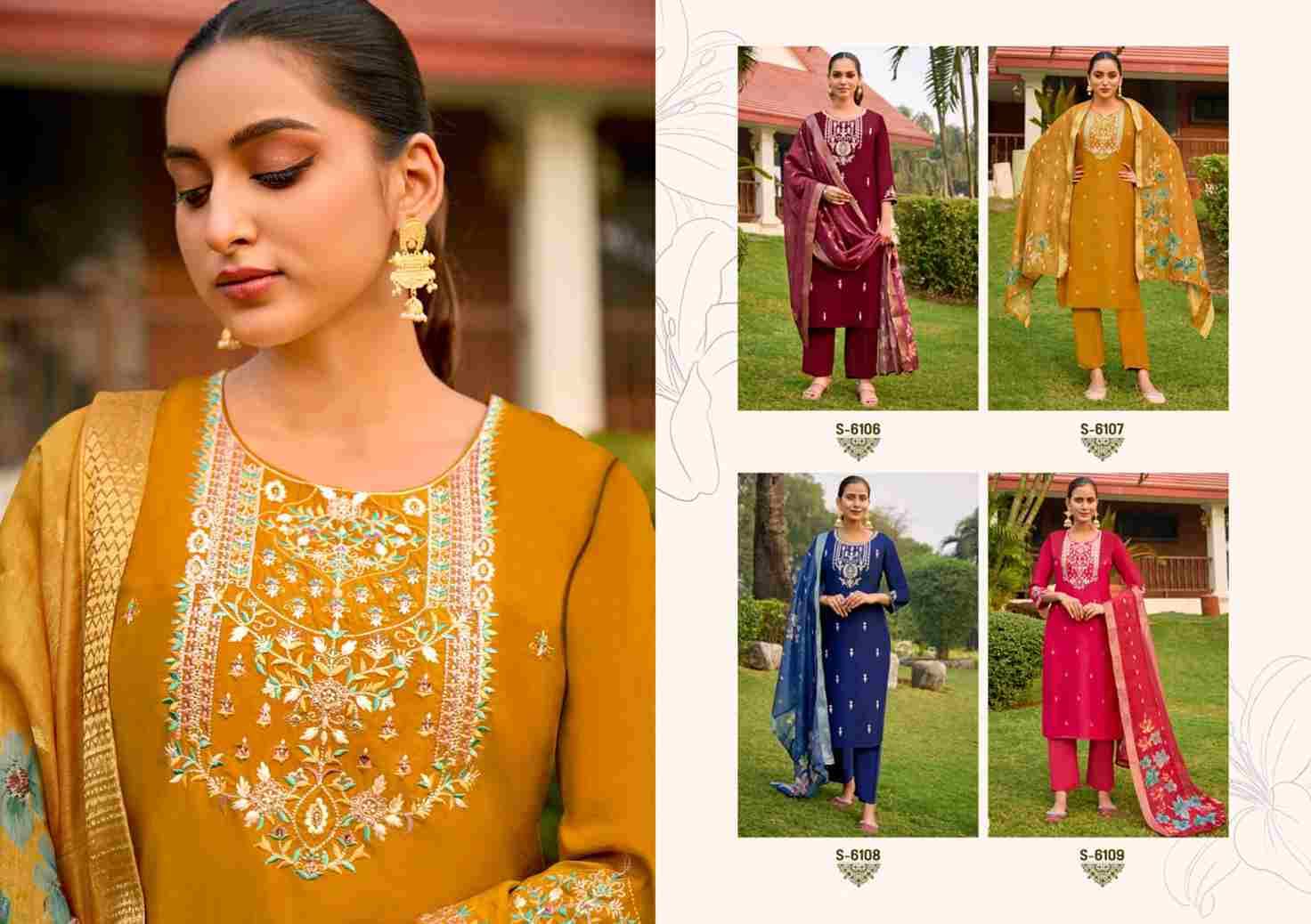Ruchita By SBS 6106 To 6109 Series Beautiful Festive Suits Colorful Stylish Fancy Casual Wear & Ethnic Wear Chinnon Silk Dresses At Wholesale Price