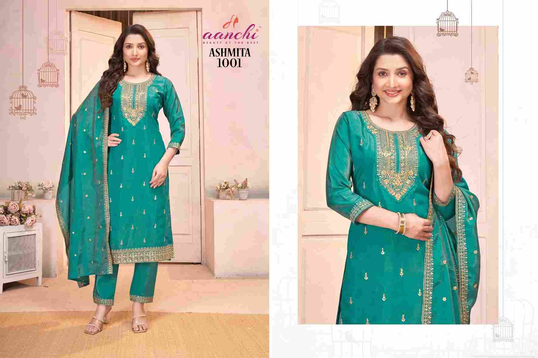 Ashmita By Aanchi 1001 To 1004 Series Beautiful Festive Suits Colorful Stylish Fancy Casual Wear & Ethnic Wear Roman Shimmer Dresses At Wholesale Price