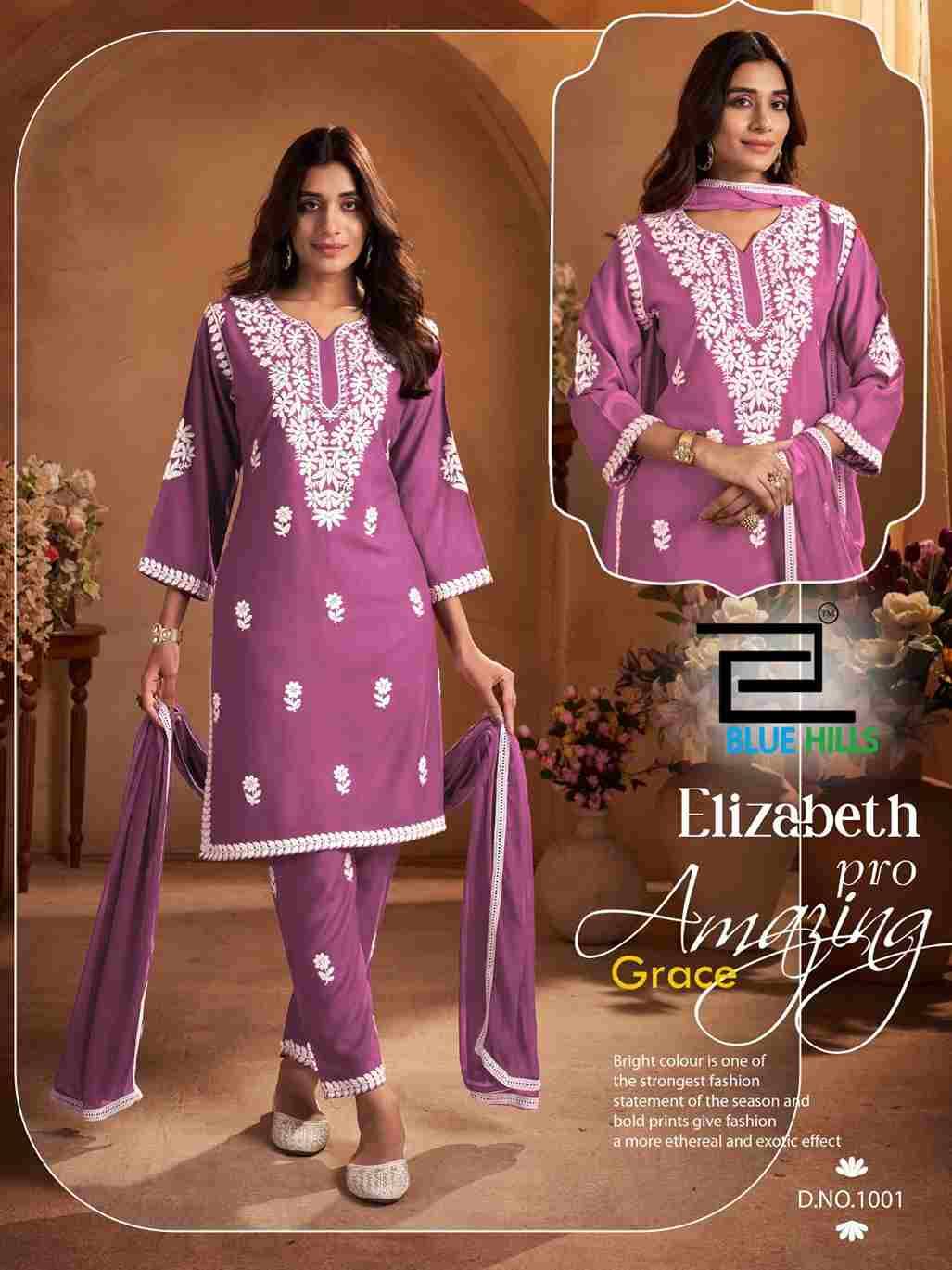 Elizabeth Pro By Blue Hills 1001 To 1004 Series Beautiful Festive Suits Colorful Stylish Fancy Casual Wear & Ethnic Wear Rayon With Work Dresses At Wholesale Price