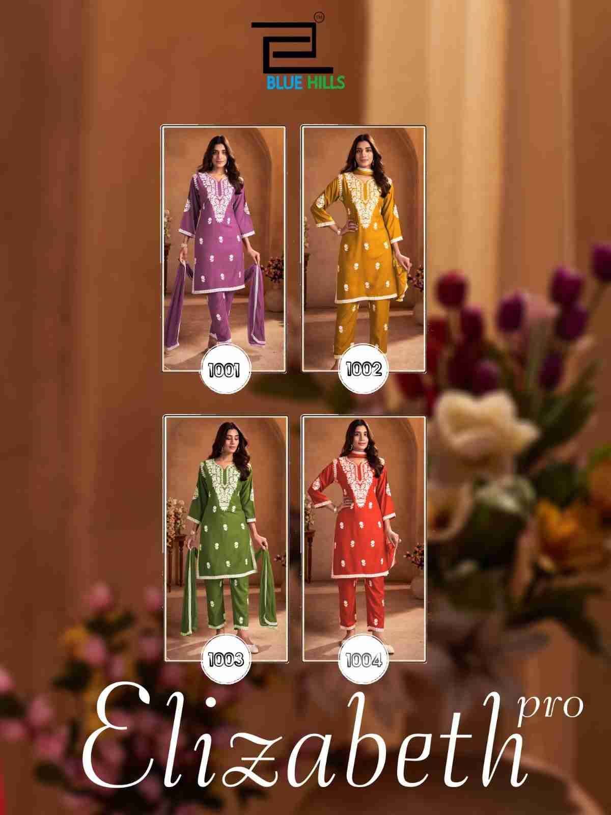 Elizabeth Pro By Blue Hills 1001 To 1004 Series Beautiful Festive Suits Colorful Stylish Fancy Casual Wear & Ethnic Wear Rayon With Work Dresses At Wholesale Price