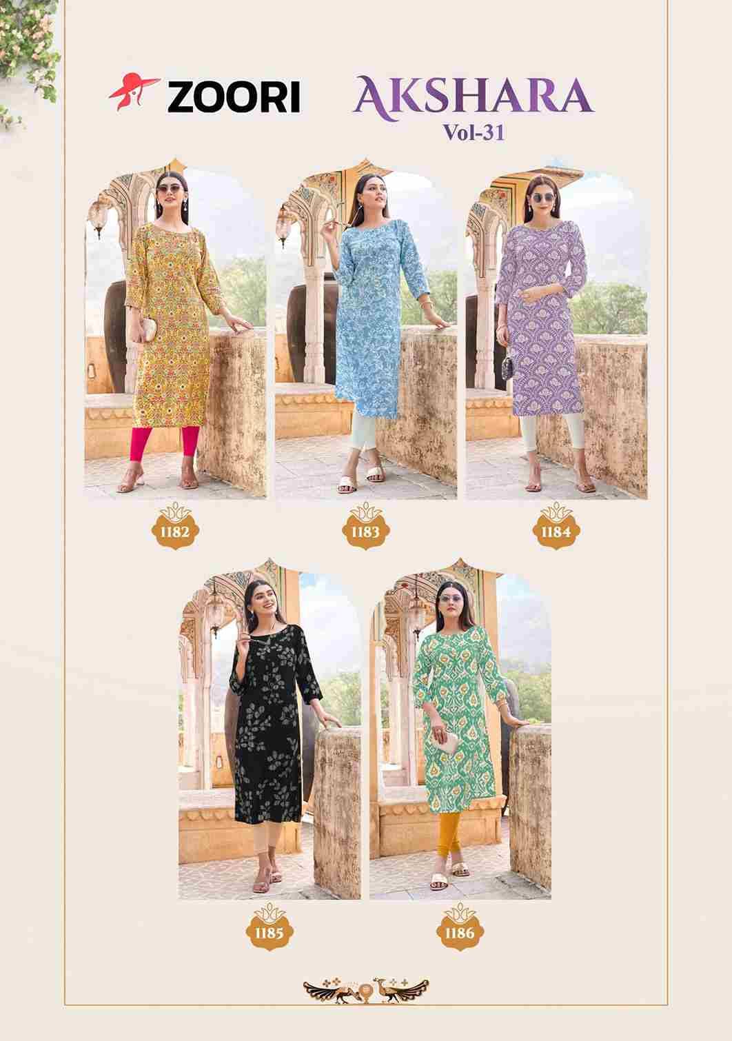 Akshara Vol-31 By Zoori 1182 To 1186 Series Designer Stylish Fancy Colorful Beautiful Party Wear & Ethnic Wear Collection Rayon Print Kurtis At Wholesale Price