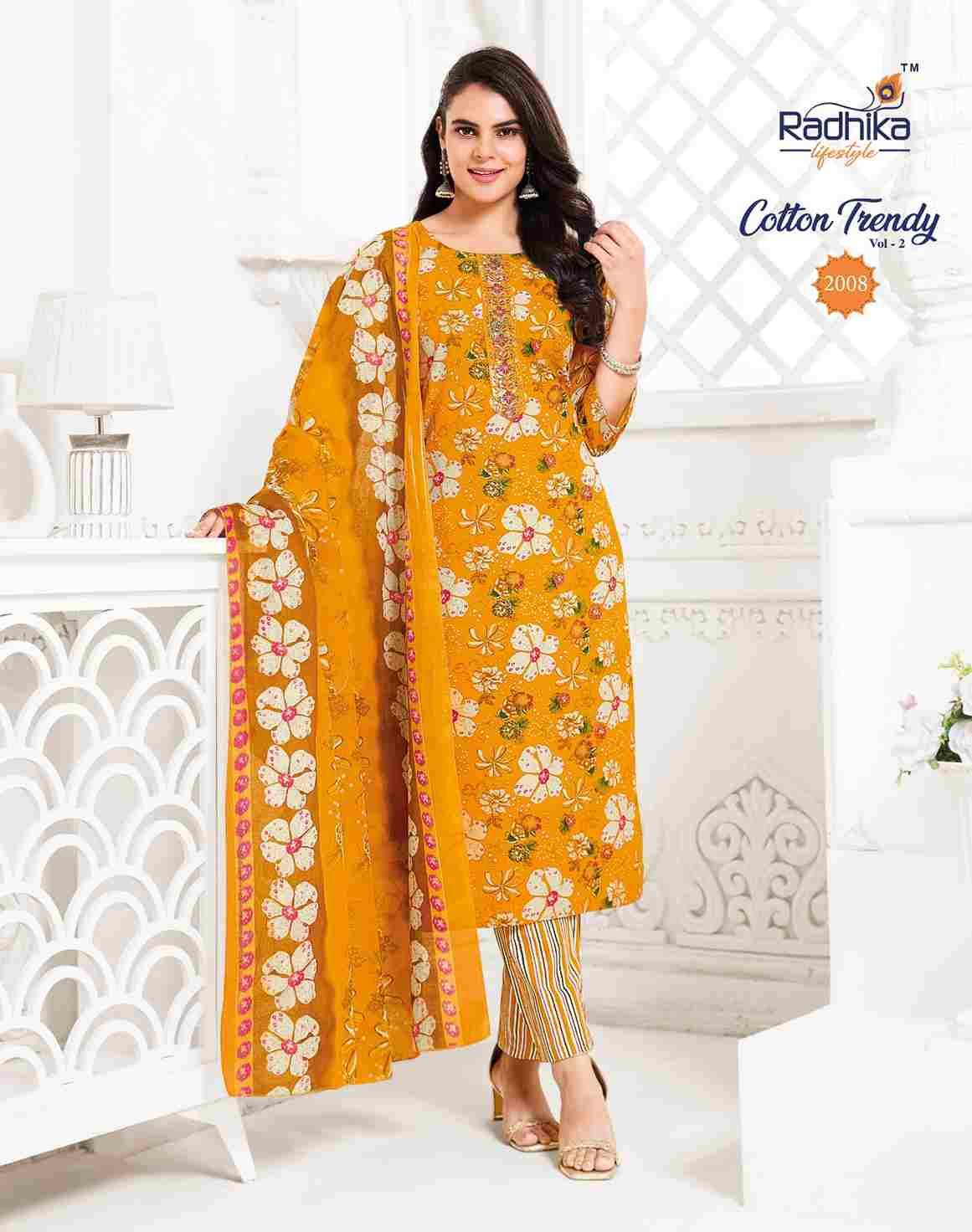 Cotton Trendy Vol-2 By Radhika Lifestyle 2001 To 2008 Series Beautiful Festive Suits Colorful Stylish Fancy Casual Wear & Ethnic Wear Pure Cotton Print Dresses At Wholesale Price