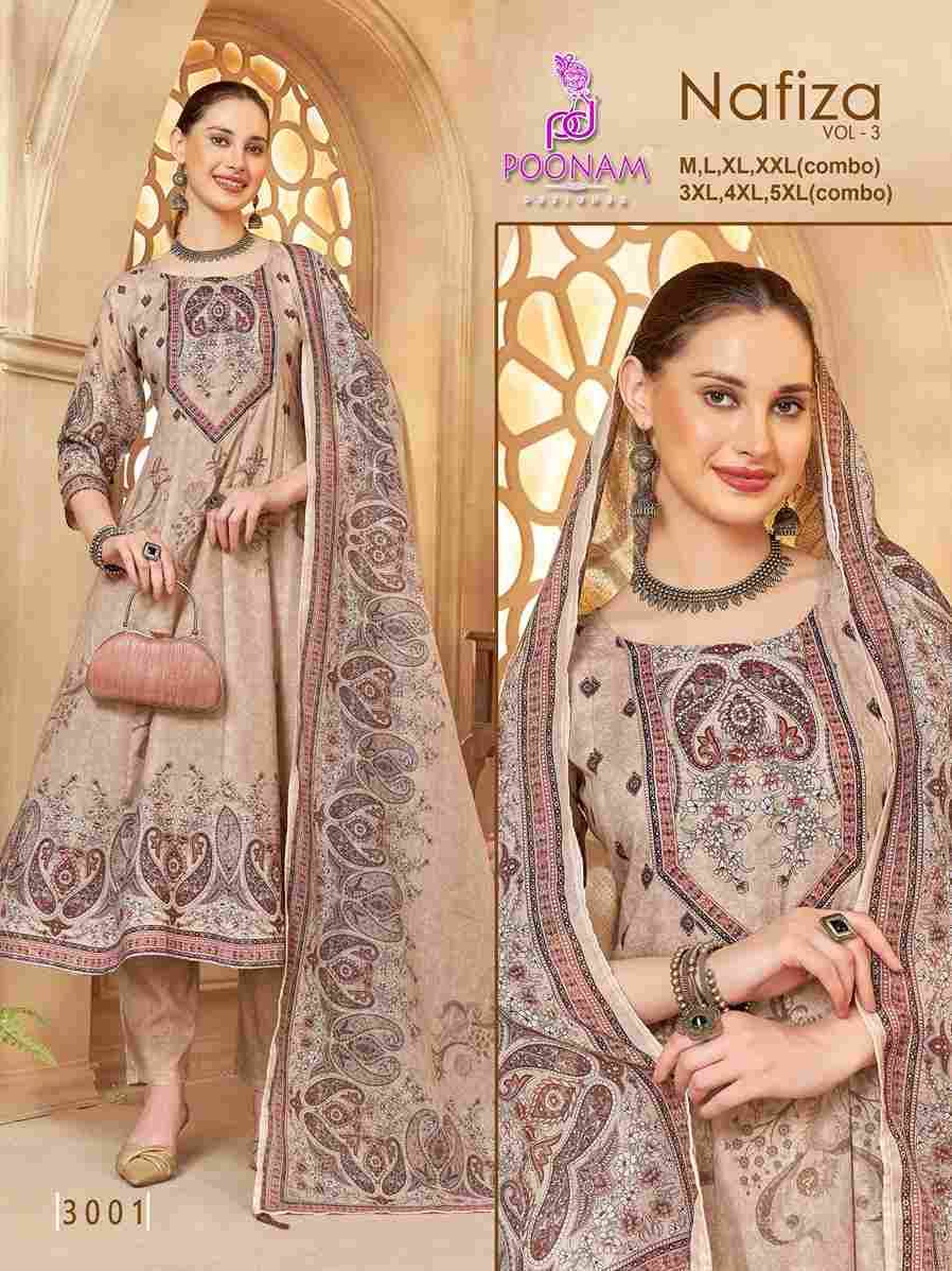 Nafiza Vol-3 By Poonam Designer 3001 To 3003 Series Beautiful Festive Suits Colorful Stylish Fancy Casual Wear & Ethnic Wear Cambric Cotton Print Dresses At Wholesale Price