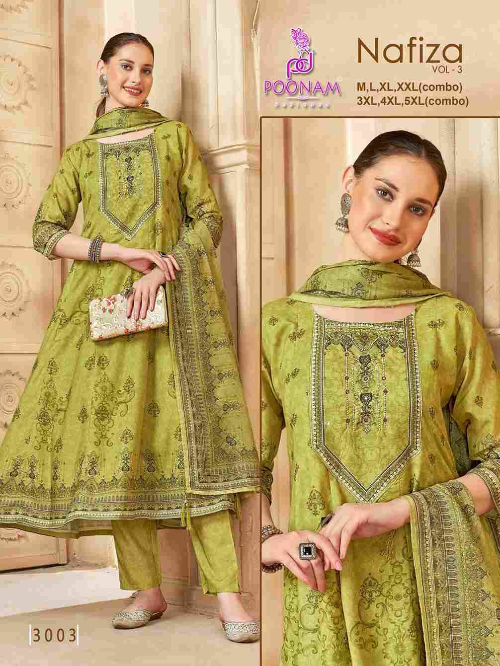 Nafiza Vol-3 By Poonam Designer 3001 To 3003 Series Beautiful Festive Suits Colorful Stylish Fancy Casual Wear & Ethnic Wear Cambric Cotton Print Dresses At Wholesale Price