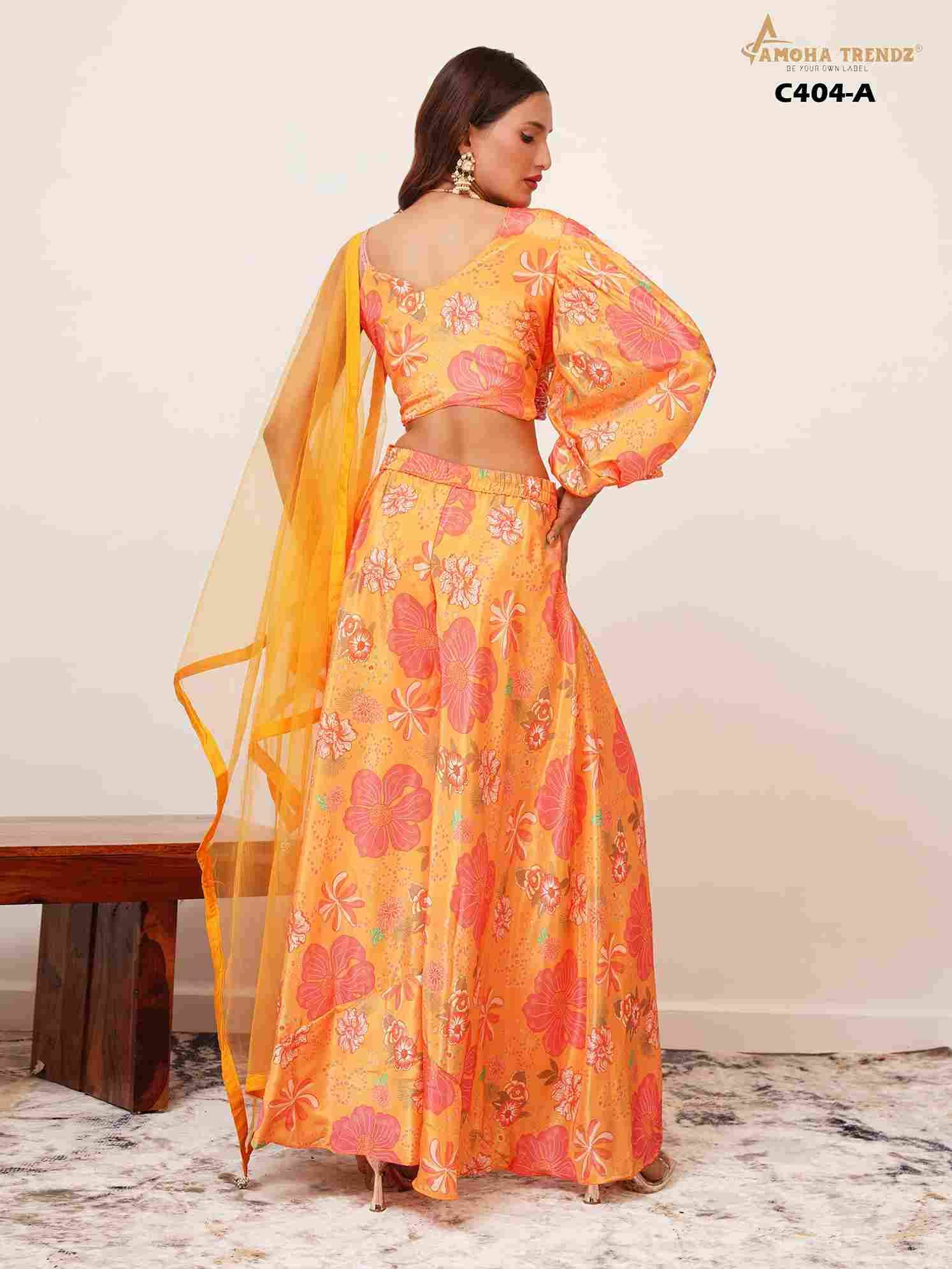 C-404-A By Amoha Trendz Designer Stylish Fancy Colorful Beautiful Party Wear & Ethnic Wear Collection Chinnon Tops With Bottom At Wholesale Price