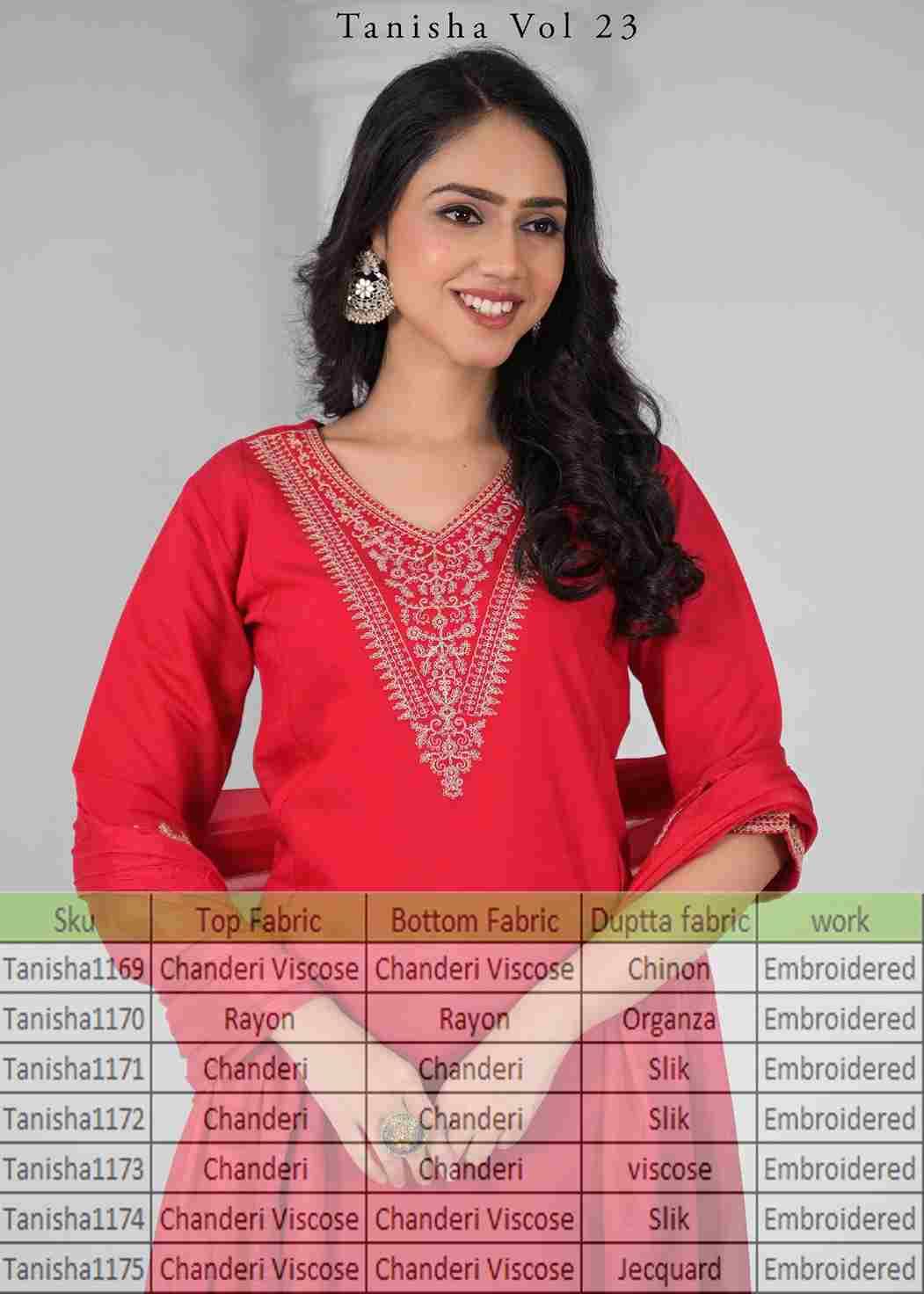 Tanisha Vol-23 By Fashid Wholesale 1169 To 1175 Series Beautiful Suits Colorful Stylish Fancy Casual Wear & Ethnic Wear Chanderi Viscose Embroidered Work Dresses At Wholesale Price
