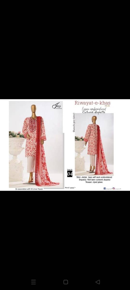 Original Pakistani Riwayat-E-Khas Vol-4 By Fashid Wholesale Beautiful Pakistani Suits Colorful Stylish Fancy Casual Wear & Ethnic Wear Lawn Print Dresses At Wholesale Price