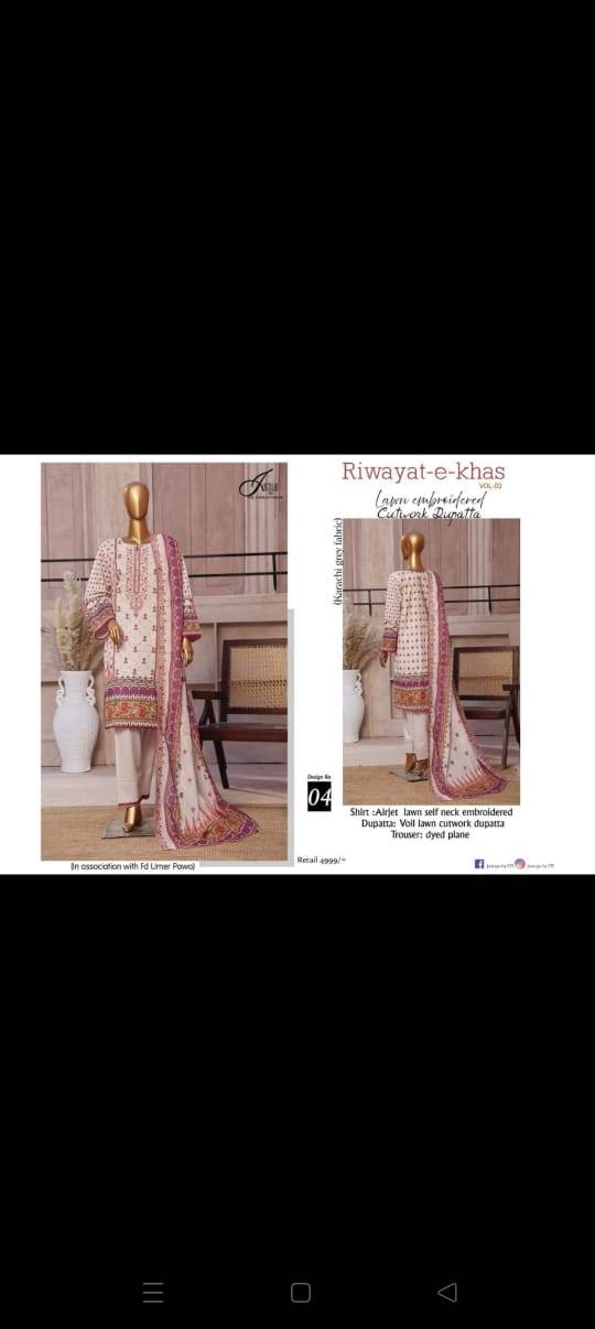 Original Pakistani Riwayat-E-Khas Vol-4 By Fashid Wholesale Beautiful Pakistani Suits Colorful Stylish Fancy Casual Wear & Ethnic Wear Lawn Print Dresses At Wholesale Price