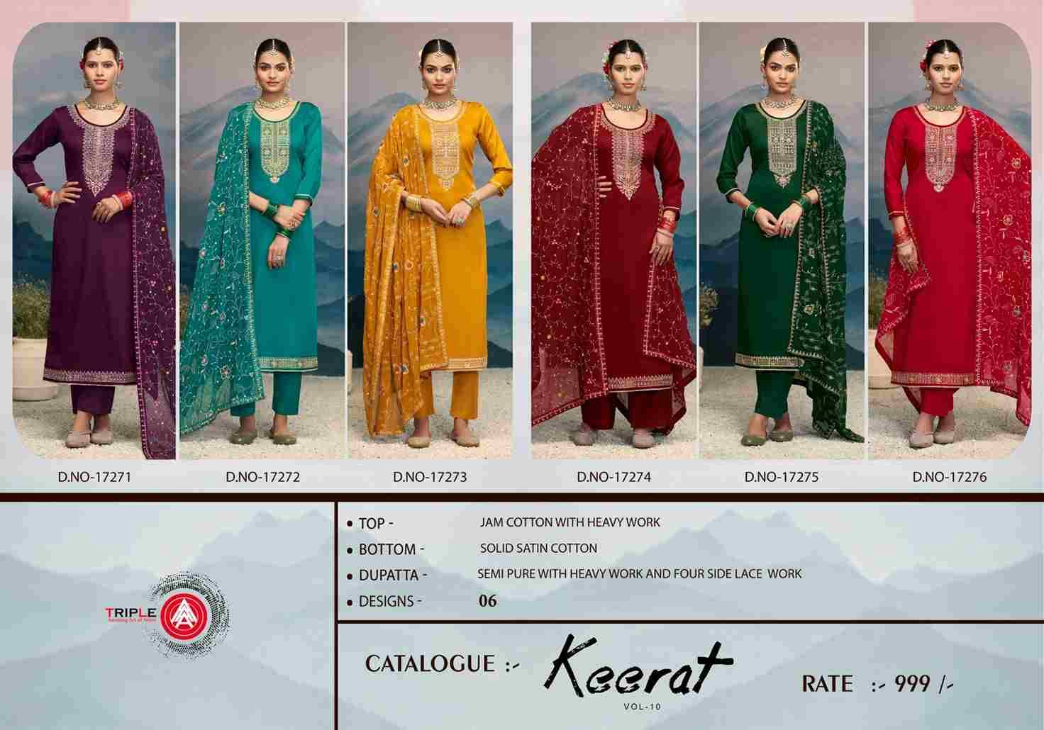 Keerat Vol-10 By Triple AAA 17271 To 17276 Series Beautiful Festive Suits Colorful Stylish Fancy Casual Wear & Ethnic Wear Jam Cotton Dresses At Wholesale Price