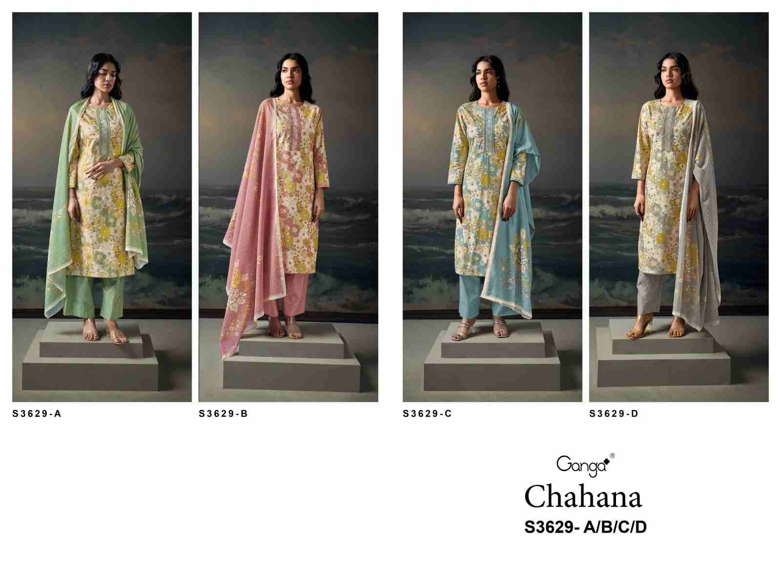 Chahana-3629 By Ganga Fashion 3629-A To 3629-D Series Beautiful Festive Suits Colorful Stylish Fancy Casual Wear & Ethnic Wear Pure Cotton Dresses At Wholesale Price