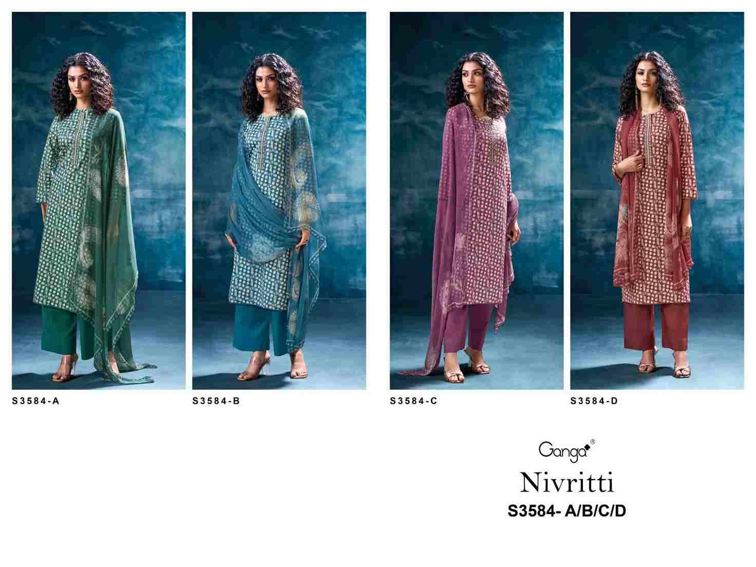 Nivritti-3584 By Ganga Fashion 3584-A To 3584-D Series Beautiful Festive Suits Colorful Stylish Fancy Casual Wear & Ethnic Wear Pure Cotton Dresses At Wholesale Price