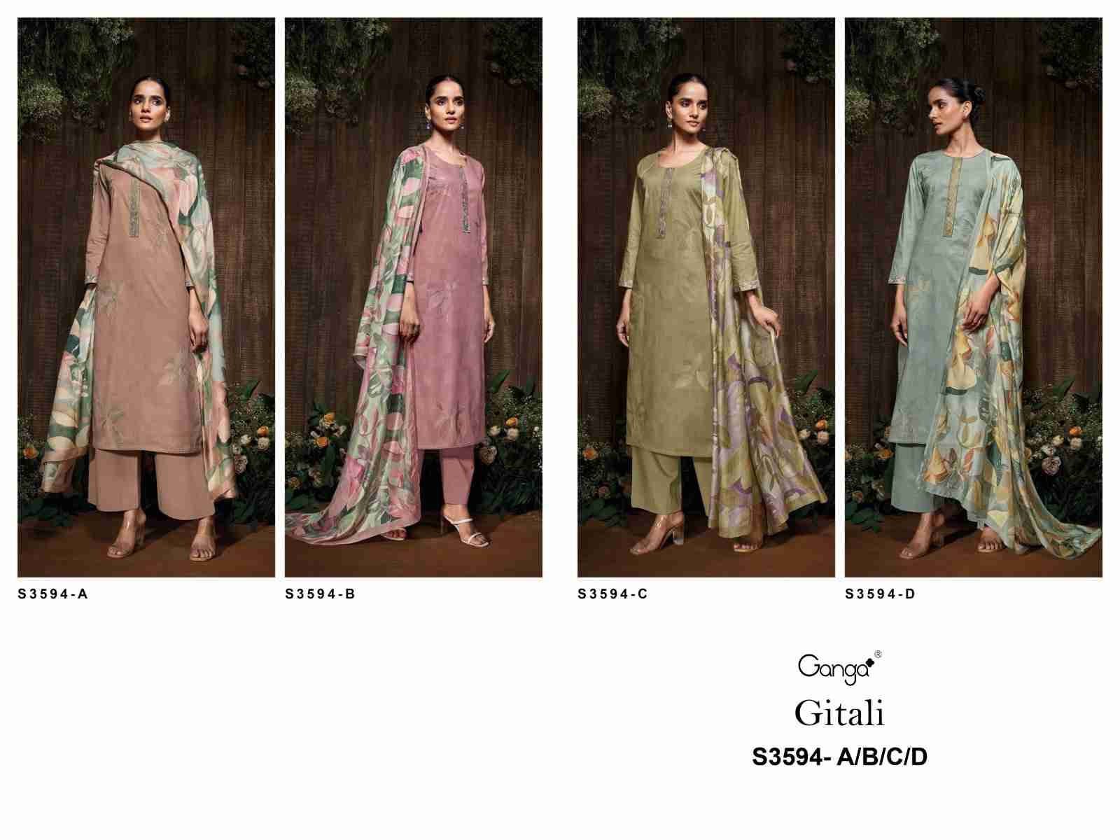 Gitali-3594 By Ganga Fashion 3594-A To 3594-D Series Beautiful Festive Suits Colorful Stylish Fancy Casual Wear & Ethnic Wear Pure Cotton Dresses At Wholesale Price