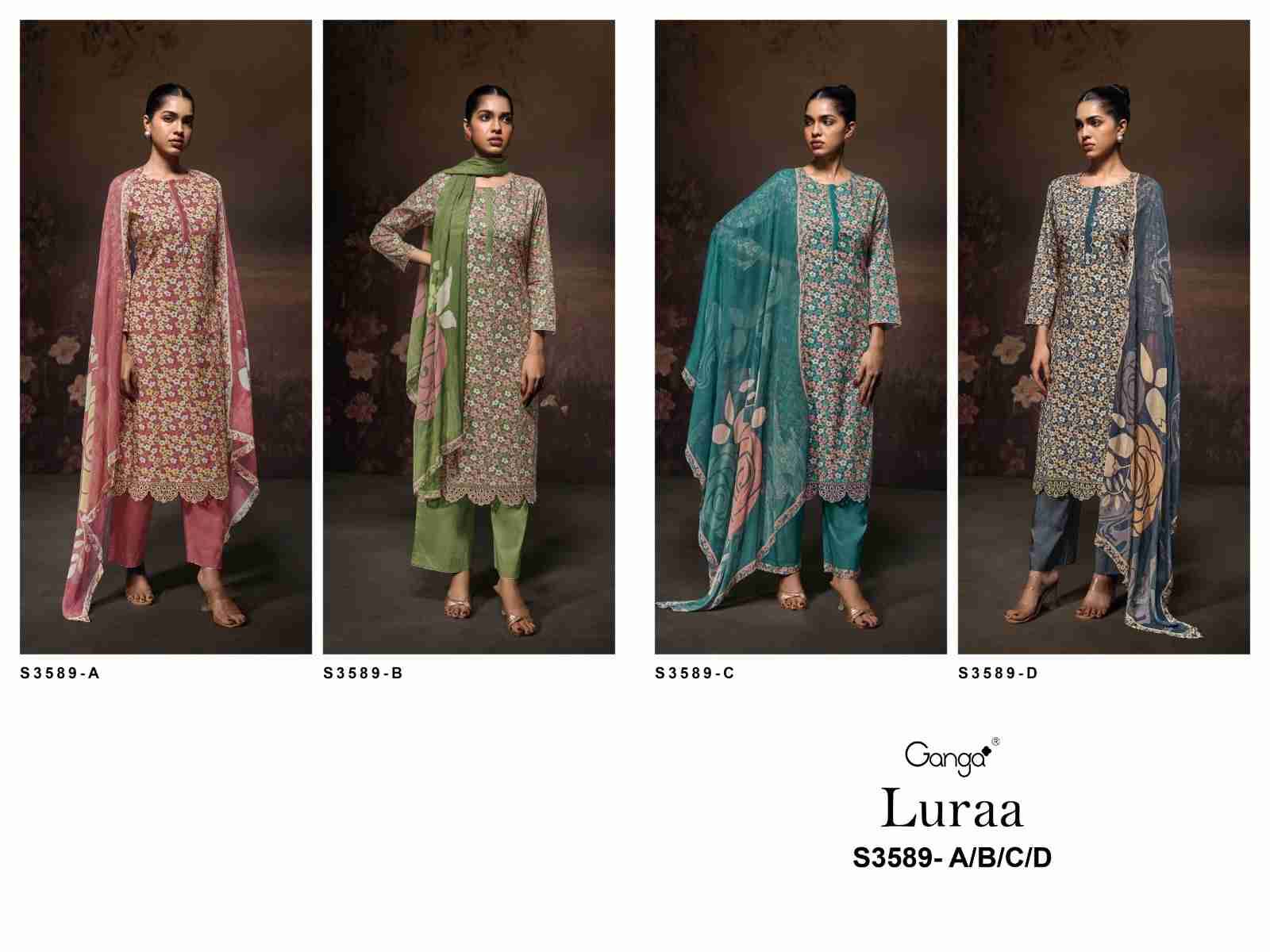 Luraa-3589 By Ganga Fashion 3589-A To 3589-D Series Beautiful Festive Suits Colorful Stylish Fancy Casual Wear & Ethnic Wear Pure Cotton Dresses At Wholesale Price