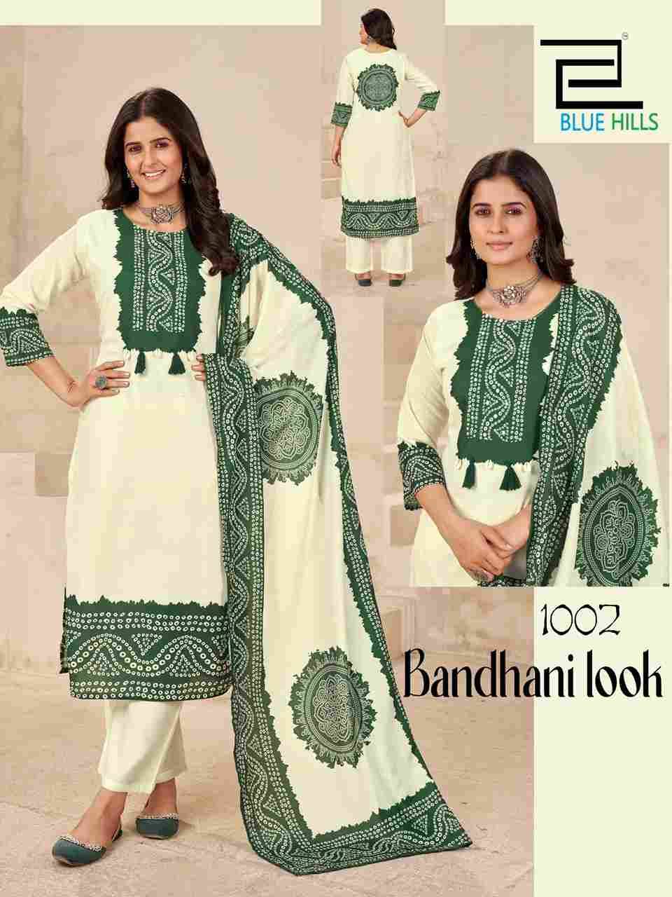 Bandhani Look By Blue Hills 1001 To 1004 Series Beautiful Festive Suits Colorful Stylish Fancy Casual Wear & Ethnic Wear Muslin With Work Dresses At Wholesale Price