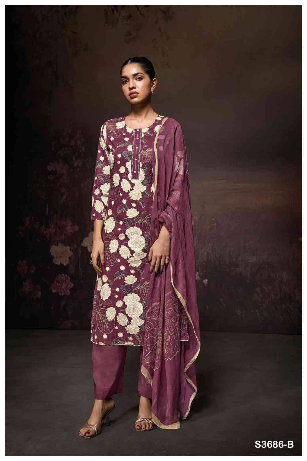 Yugriti-3686 By Ganga Fashion 3686-A To 3686-D Series Beautiful Festive Suits Colorful Stylish Fancy Casual Wear & Ethnic Wear Pure Cotton Dresses At Wholesale Price