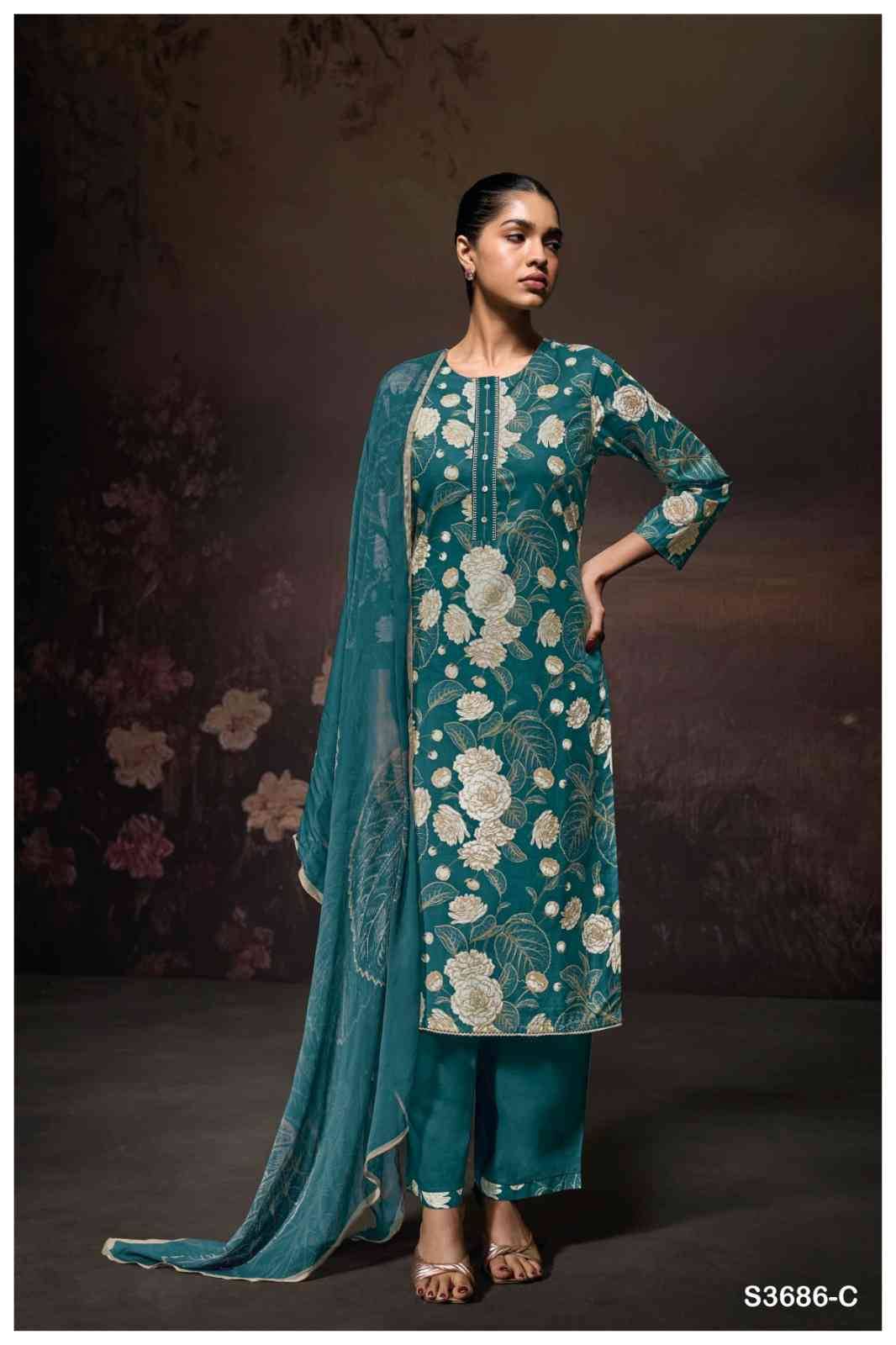 Yugriti-3686 By Ganga Fashion 3686-A To 3686-D Series Beautiful Festive Suits Colorful Stylish Fancy Casual Wear & Ethnic Wear Pure Cotton Dresses At Wholesale Price