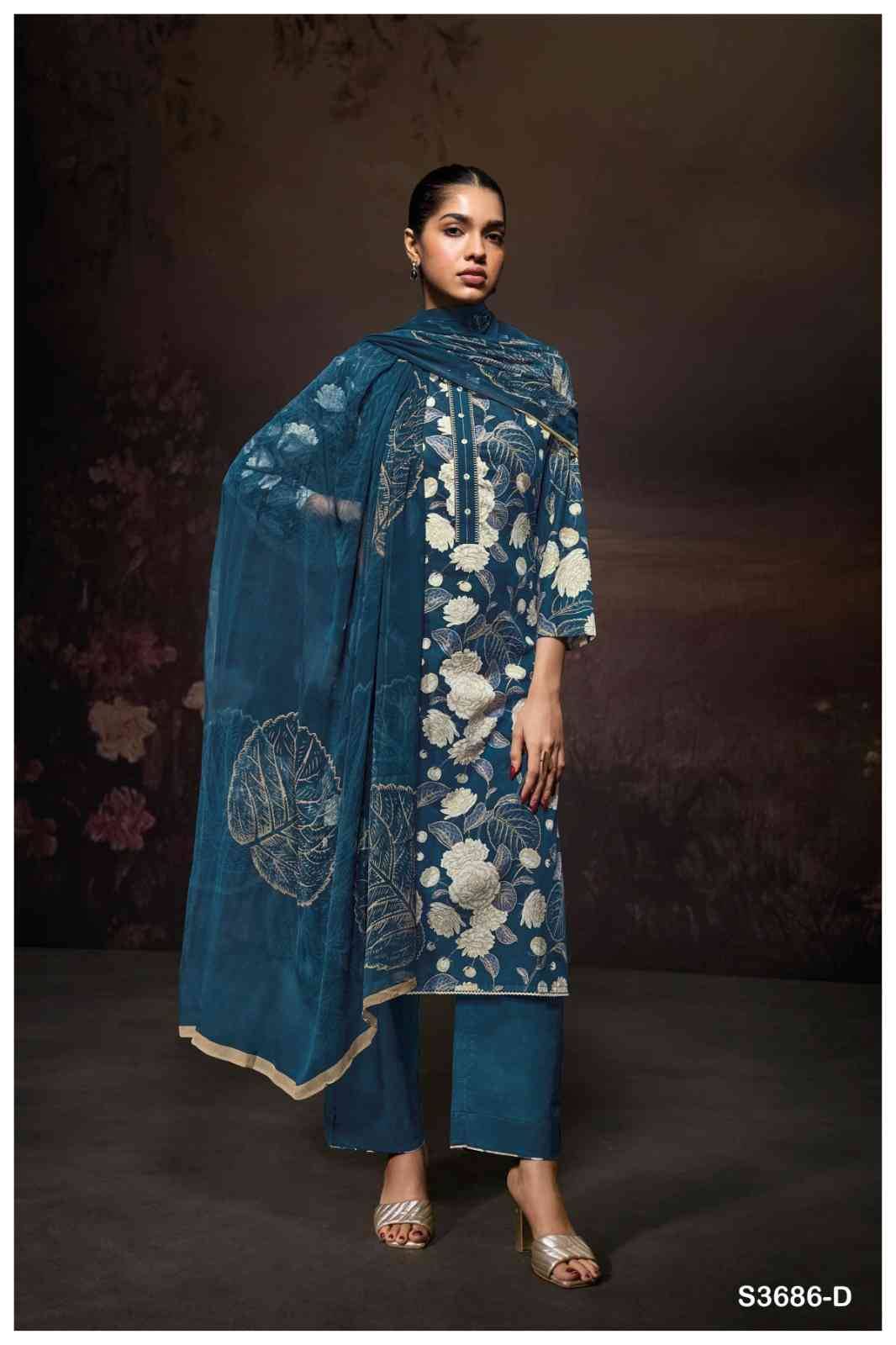 Yugriti-3686 By Ganga Fashion 3686-A To 3686-D Series Beautiful Festive Suits Colorful Stylish Fancy Casual Wear & Ethnic Wear Pure Cotton Dresses At Wholesale Price