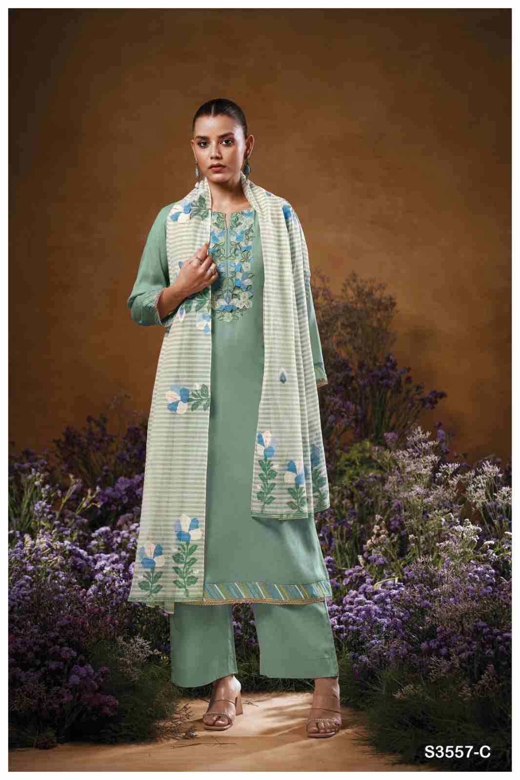 Marsha-3557 By Ganga Fashion 3557-A To 3557-C Series Beautiful Festive Suits Colorful Stylish Fancy Casual Wear & Ethnic Wear Pure Mal Dresses At Wholesale Price