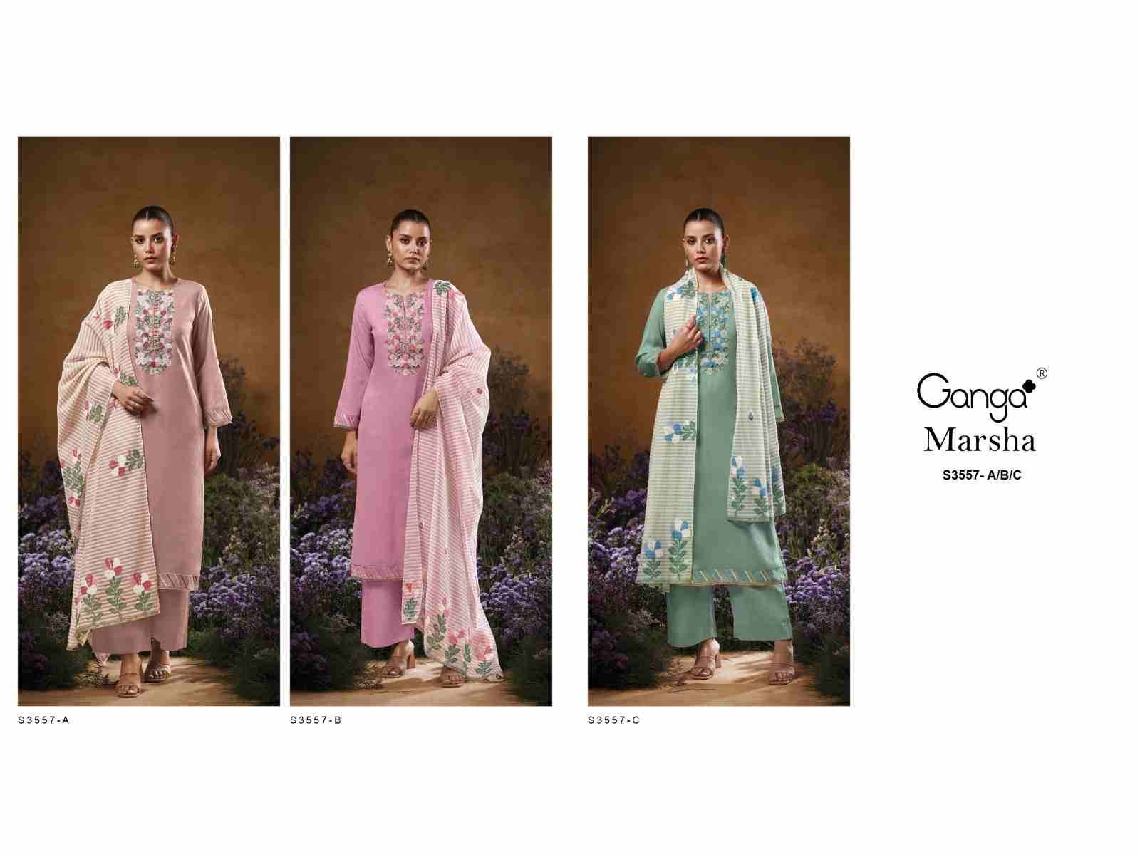 Marsha-3557 By Ganga Fashion 3557-A To 3557-C Series Beautiful Festive Suits Colorful Stylish Fancy Casual Wear & Ethnic Wear Pure Mal Dresses At Wholesale Price