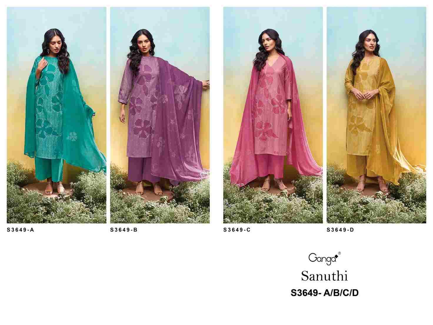Sanuthi-3649 By Ganga Fashion 3649-A To 3649-D Series Beautiful Festive Suits Colorful Stylish Fancy Casual Wear & Ethnic Wear Pure Cotton Dresses At Wholesale Price