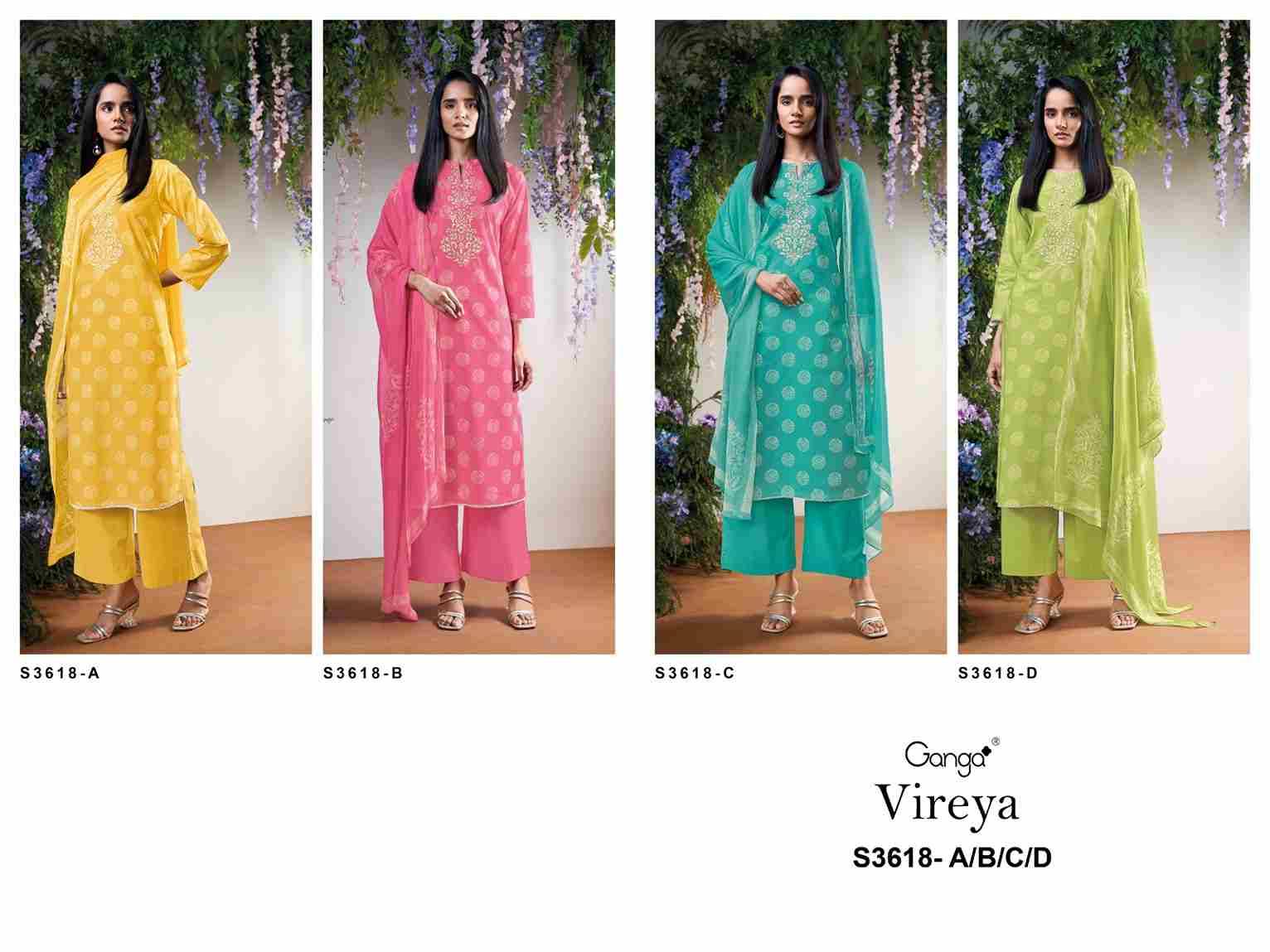 Vireya-3618 By Ganga Fashion 3618-A To 3618-D Series Beautiful Festive Suits Colorful Stylish Fancy Casual Wear & Ethnic Wear Pure Cotton Dresses At Wholesale Price