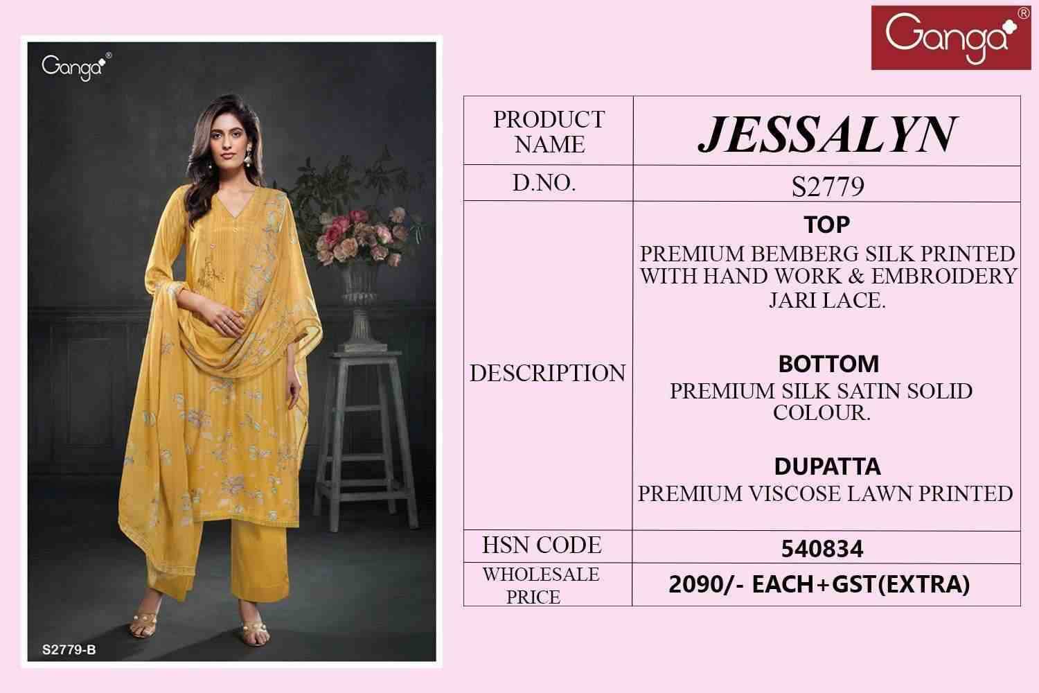 Jessalyn-2779 By Ganga Fashion 2779-A To 2779-C Series Beautiful Festive Suits Colorful Stylish Fancy Casual Wear & Ethnic Wear Bemberg Silk Dresses At Wholesale Price