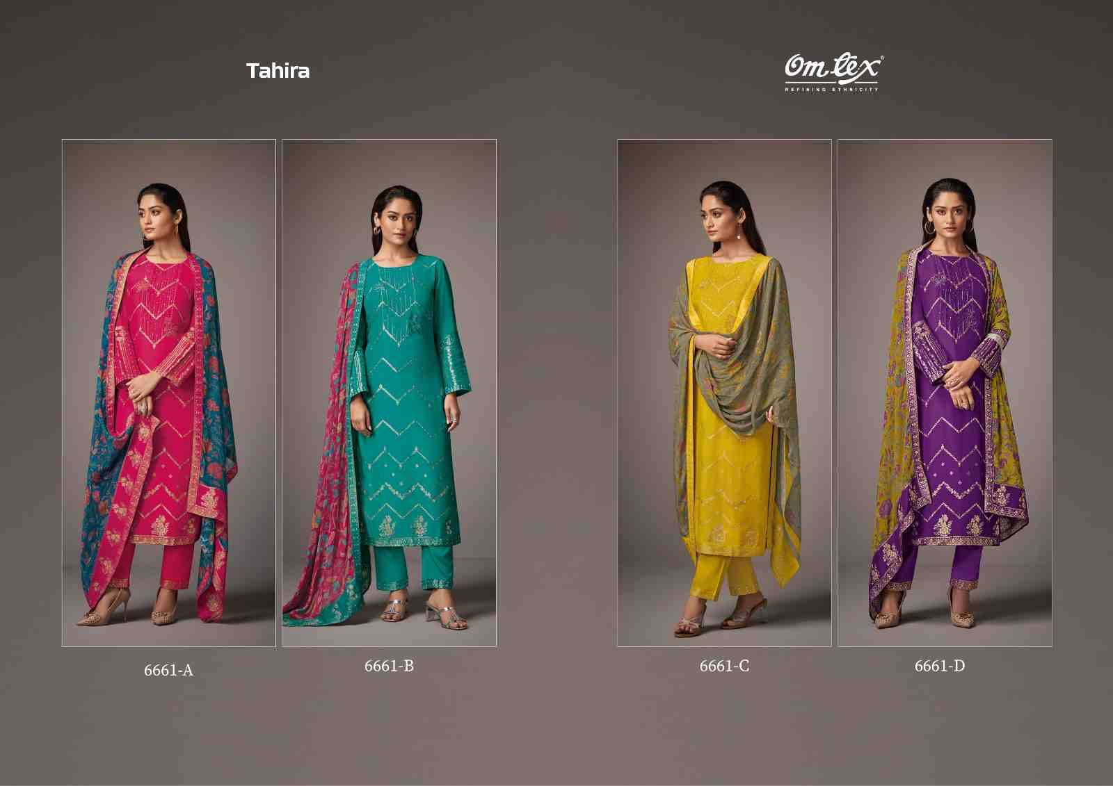Tahira By Om Tex 6661-A To 6661-D Series Beautiful Suits Stylish Fancy Colorful Party Wear & Ethnic Wear Muslin Jacquard Dresses At Wholesale Price