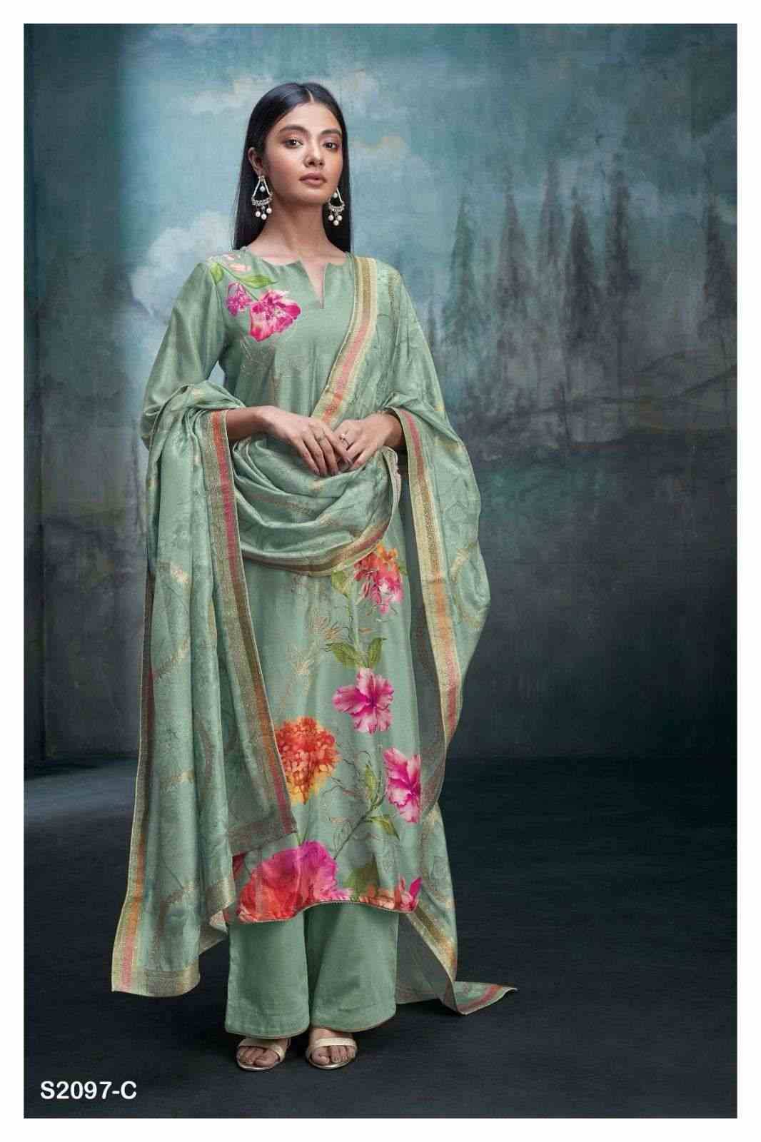 Zoey-2097 By Ganga Fashion 2097-A To 2097-C Series Beautiful Festive Suits Colorful Stylish Fancy Casual Wear & Ethnic Wear Bemberg Silk Dresses At Wholesale Price