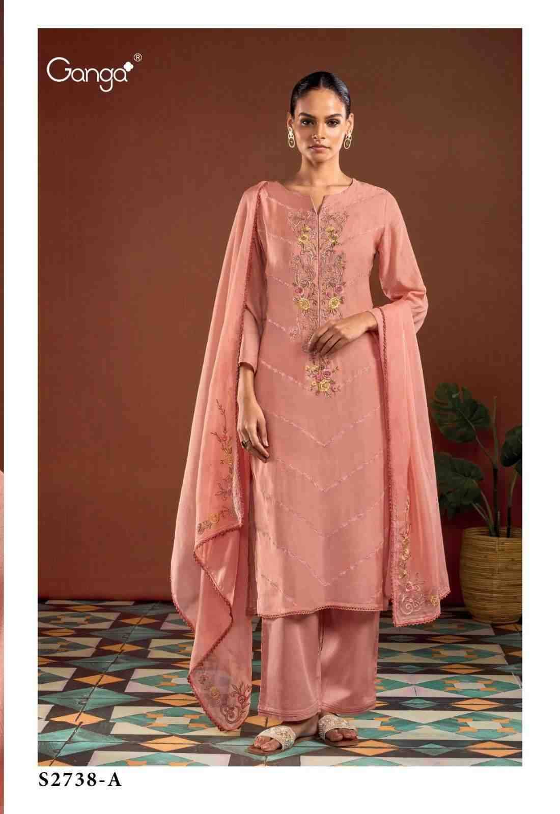 Larah-2738 By Ganga Fashion 2738-A To 2738-C Series Beautiful Festive Suits Colorful Stylish Fancy Casual Wear & Ethnic Wear Bemberg Silk Dresses At Wholesale Price