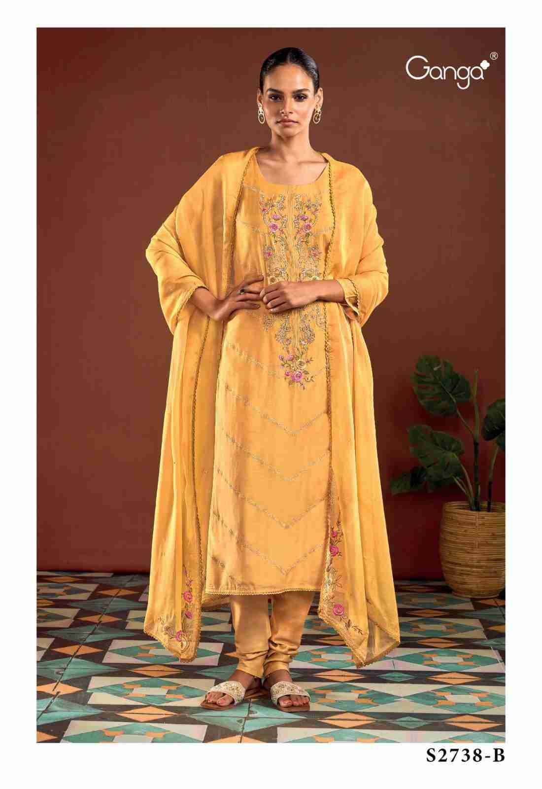 Larah-2738 By Ganga Fashion 2738-A To 2738-C Series Beautiful Festive Suits Colorful Stylish Fancy Casual Wear & Ethnic Wear Bemberg Silk Dresses At Wholesale Price