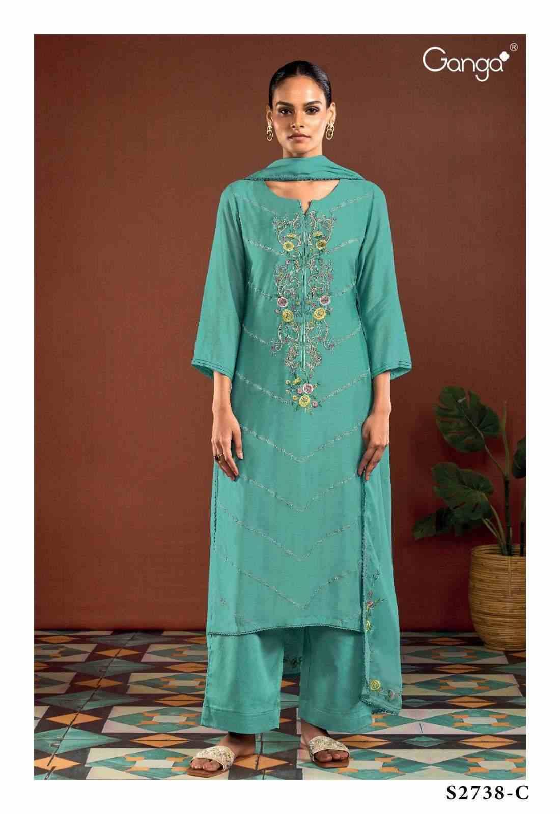 Larah-2738 By Ganga Fashion 2738-A To 2738-C Series Beautiful Festive Suits Colorful Stylish Fancy Casual Wear & Ethnic Wear Bemberg Silk Dresses At Wholesale Price