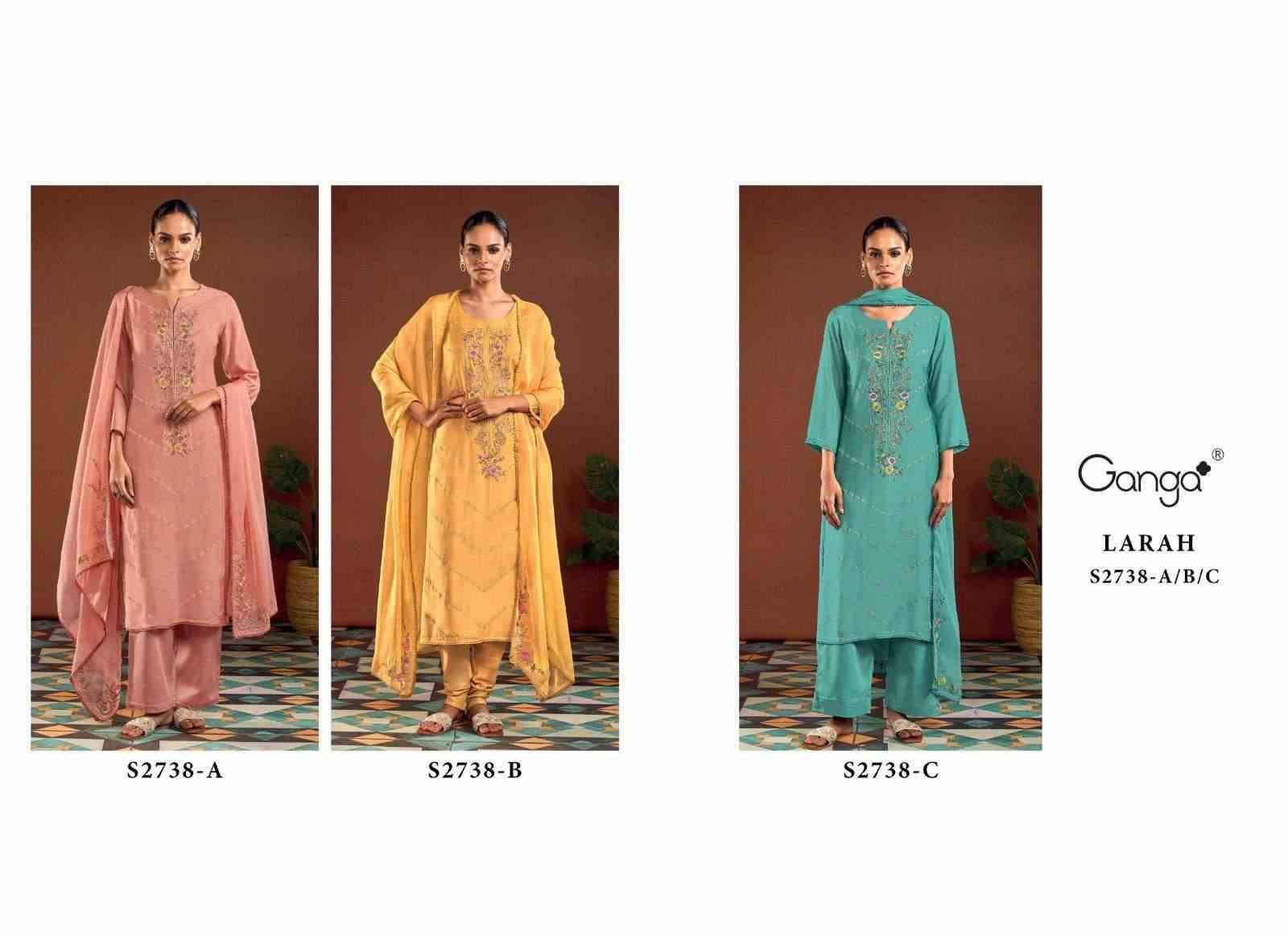 Larah-2738 By Ganga Fashion 2738-A To 2738-C Series Beautiful Festive Suits Colorful Stylish Fancy Casual Wear & Ethnic Wear Bemberg Silk Dresses At Wholesale Price