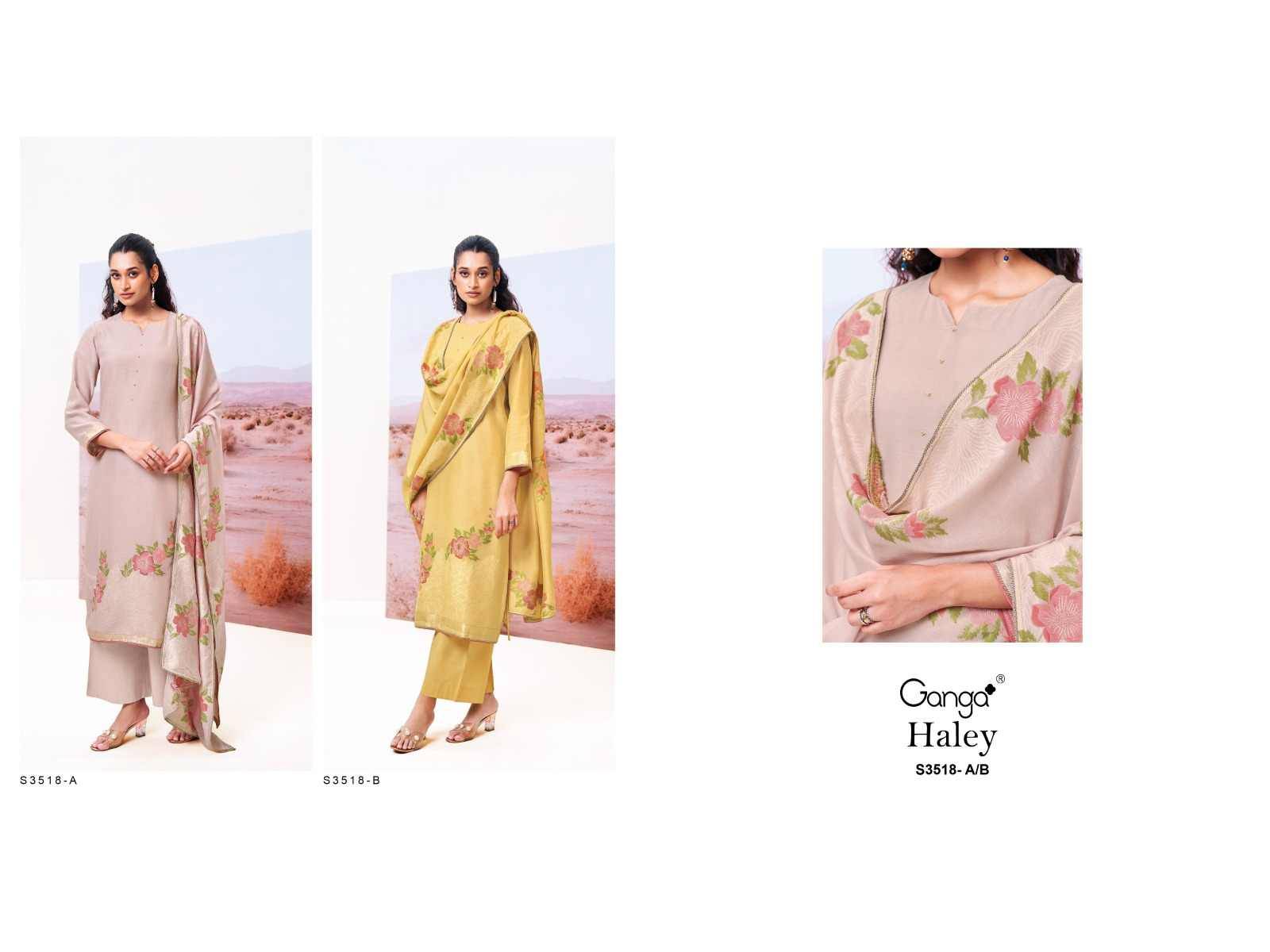 Haley-3518 By Ganga Fashion 3518-A To 3518-B Series Beautiful Festive Suits Colorful Stylish Fancy Casual Wear & Ethnic Wear Viscose Silk Dresses At Wholesale Price