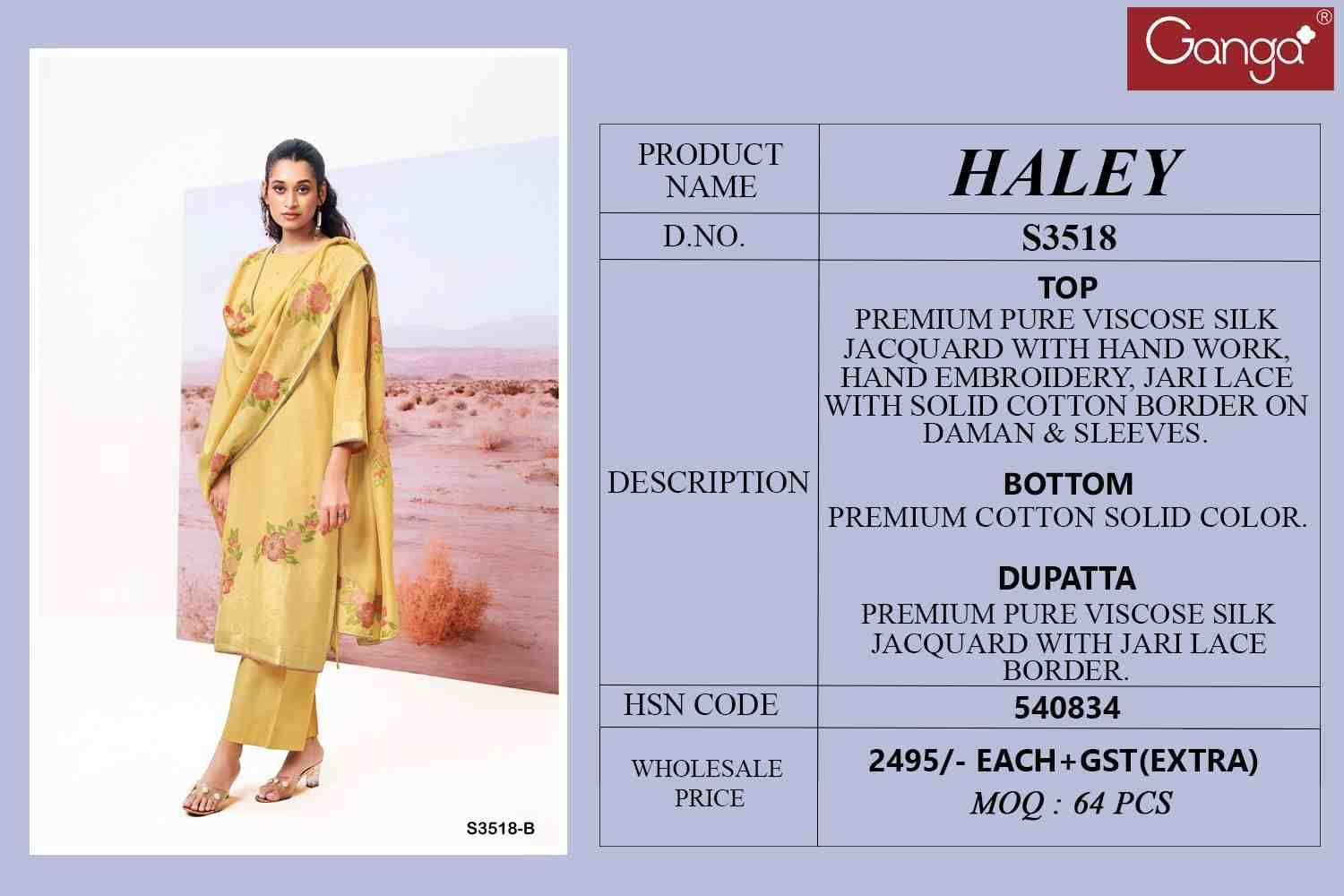 Haley-3518 By Ganga Fashion 3518-A To 3518-B Series Beautiful Festive Suits Colorful Stylish Fancy Casual Wear & Ethnic Wear Viscose Silk Dresses At Wholesale Price