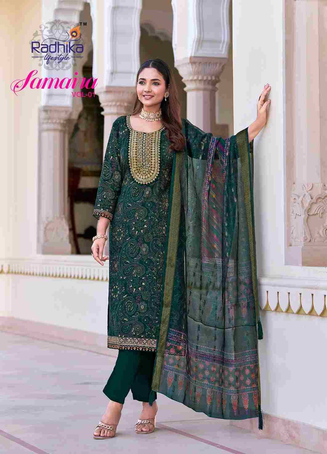 Samaira Vol-1 By Radhika Lifestyle 1001 To 1006 Series Beautiful Festive Suits Colorful Stylish Fancy Casual Wear & Ethnic WearVertican Print Dresses At Wholesale Price