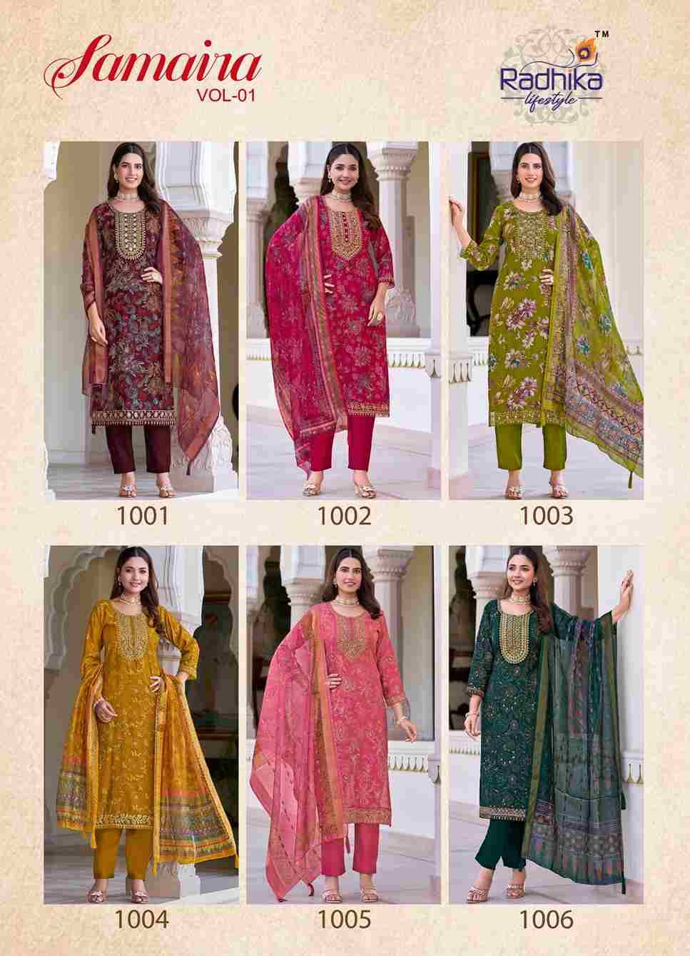Samaira Vol-1 By Radhika Lifestyle 1001 To 1006 Series Beautiful Festive Suits Colorful Stylish Fancy Casual Wear & Ethnic WearVertican Print Dresses At Wholesale Price
