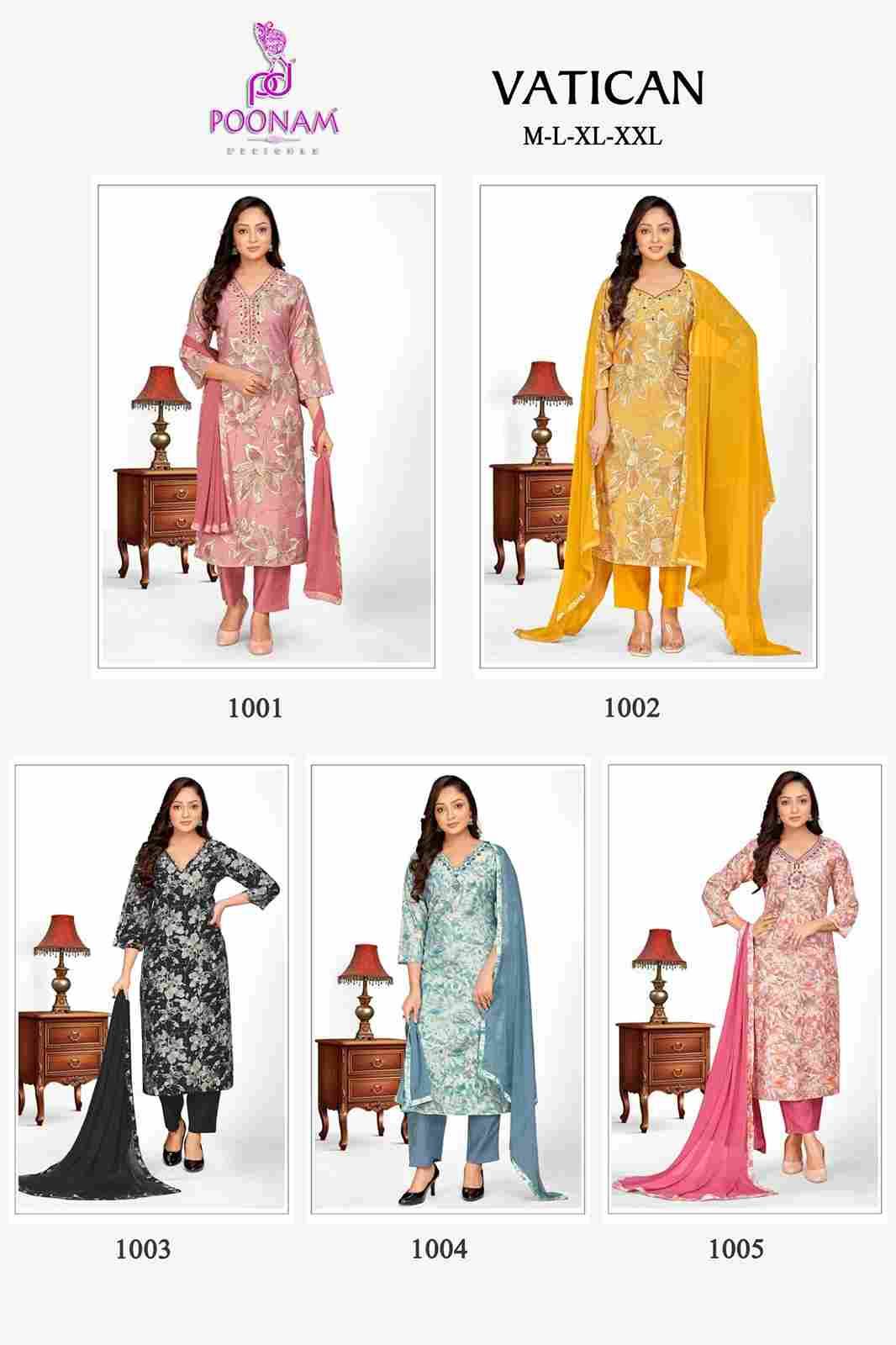Vatican By Poonam Designer 1001 To 1005 Series Beautiful Festive Suits Colorful Stylish Fancy Casual Wear & Ethnic Wear Soft Vatican Dresses At Wholesale Price