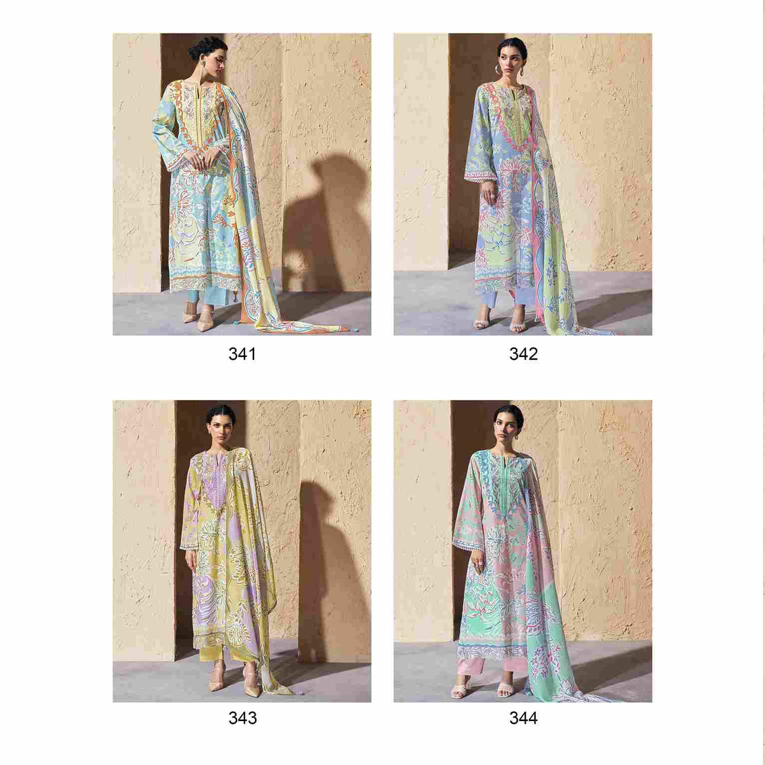 Joy By Sohni 341 To 344 Series Beautiful Suits Colorful Stylish Fancy Casual Wear & Ethnic Wear Pure Cotton Lawn Embroidery Dresses At Wholesale Price