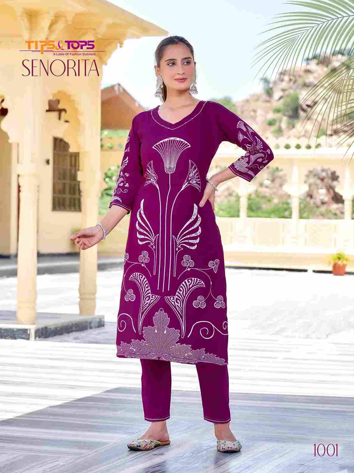 Senorita By Tips And Tops 1001 To 1004 Series Designer Stylish Fancy Colorful Beautiful Party Wear & Ethnic Wear Collection Rayon Print Co-Ord At Wholesale Price