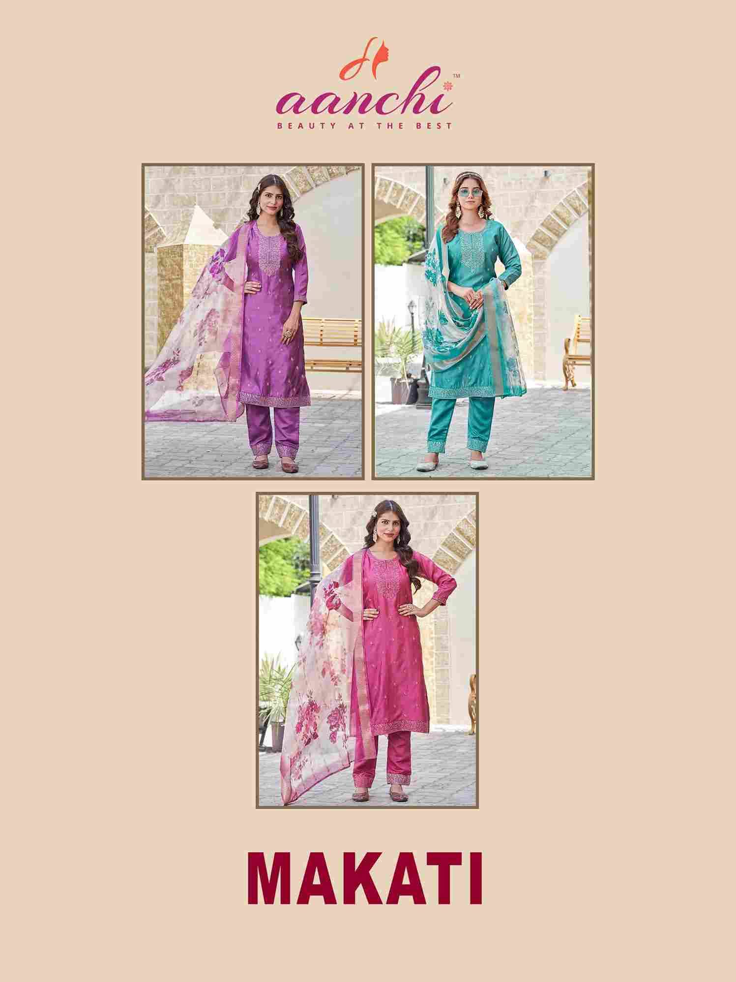 Makati By Aanchi 101 To 103 Series Beautiful Suits Colorful Stylish Fancy Casual Wear & Ethnic Wear Vichitra Shimmer Dresses At Wholesale Price