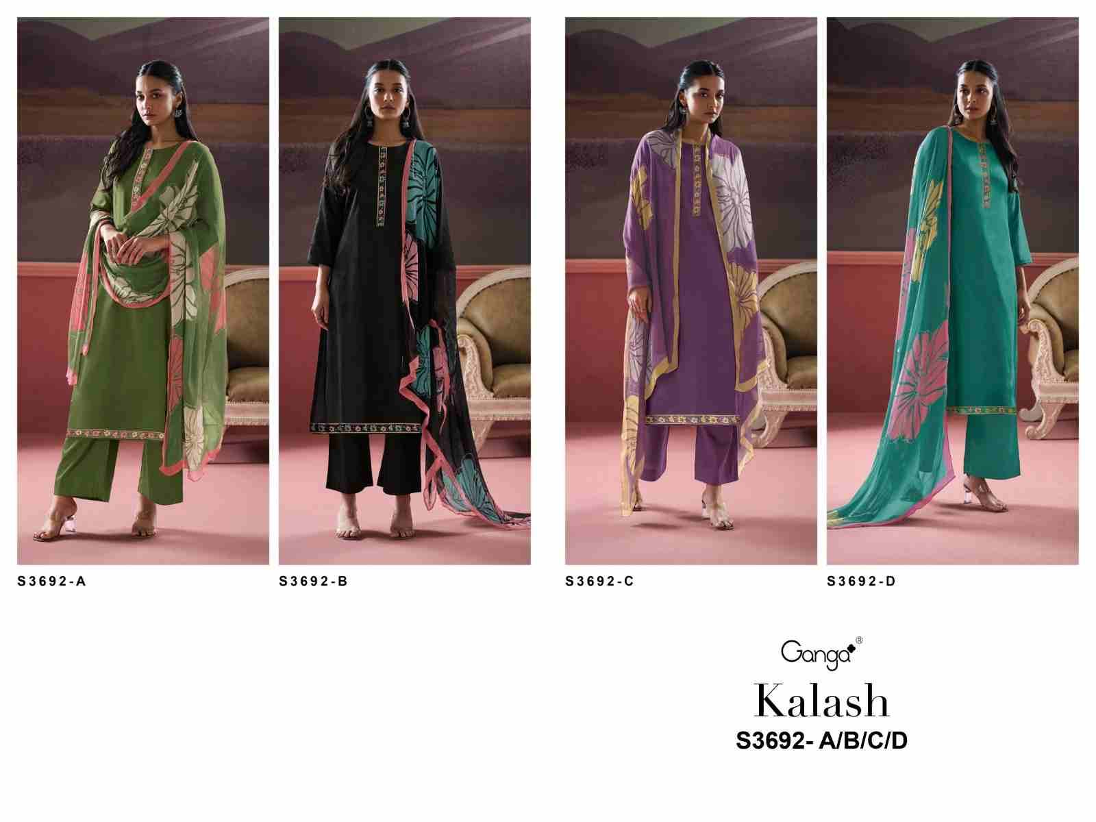 Kalash-3692 By Ganga Fashion 3692-A To 3692-D Series Beautiful Festive Suits Colorful Stylish Fancy Casual Wear & Ethnic Wear Pure Cotton Silk Dresses At Wholesale Price