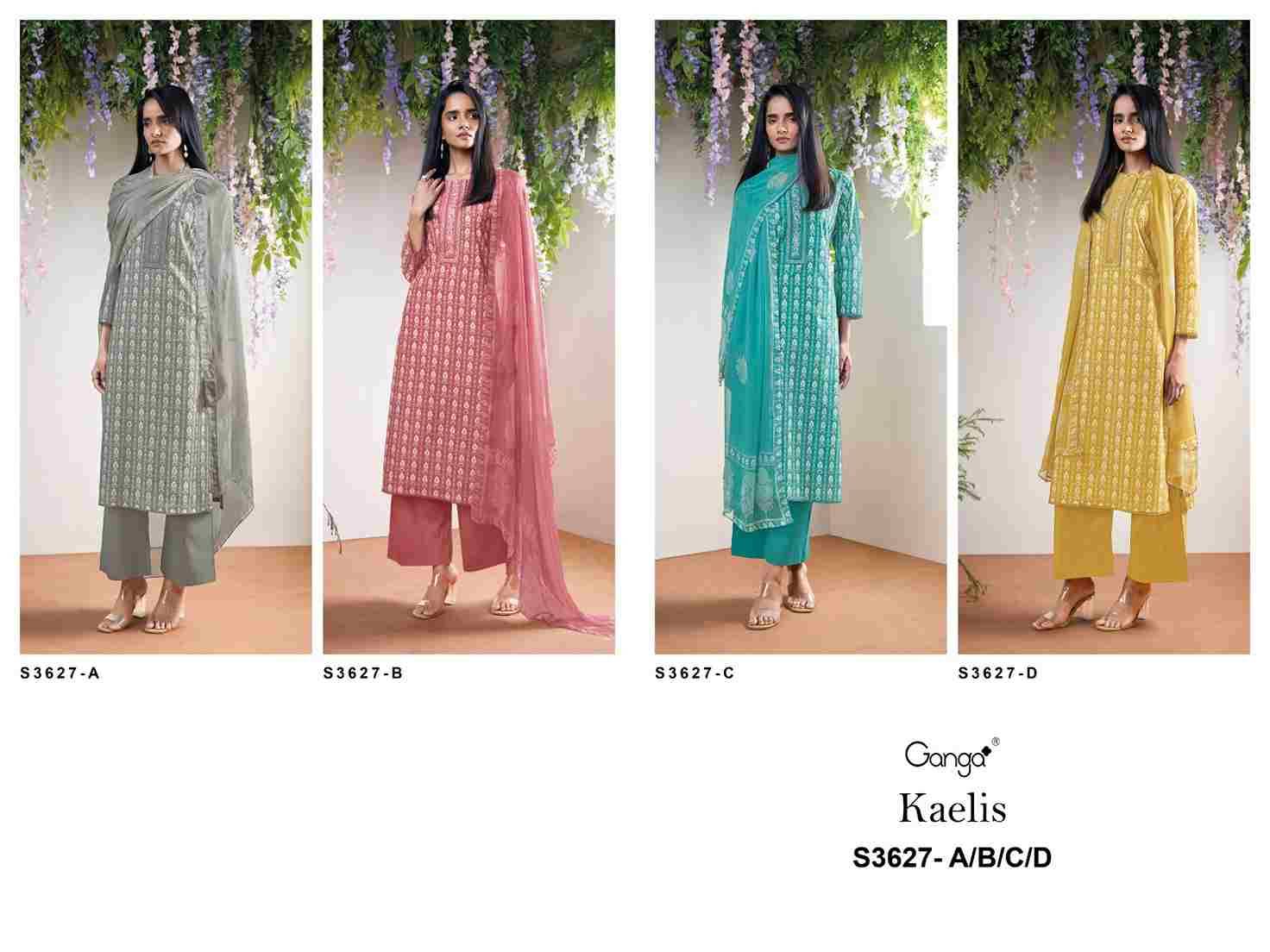 Kaelis-3627 By Ganga Fashion 3627-A To 3627-D Series Beautiful Festive Suits Colorful Stylish Fancy Casual Wear & Ethnic Wear Pure Cotton Dresses At Wholesale Price