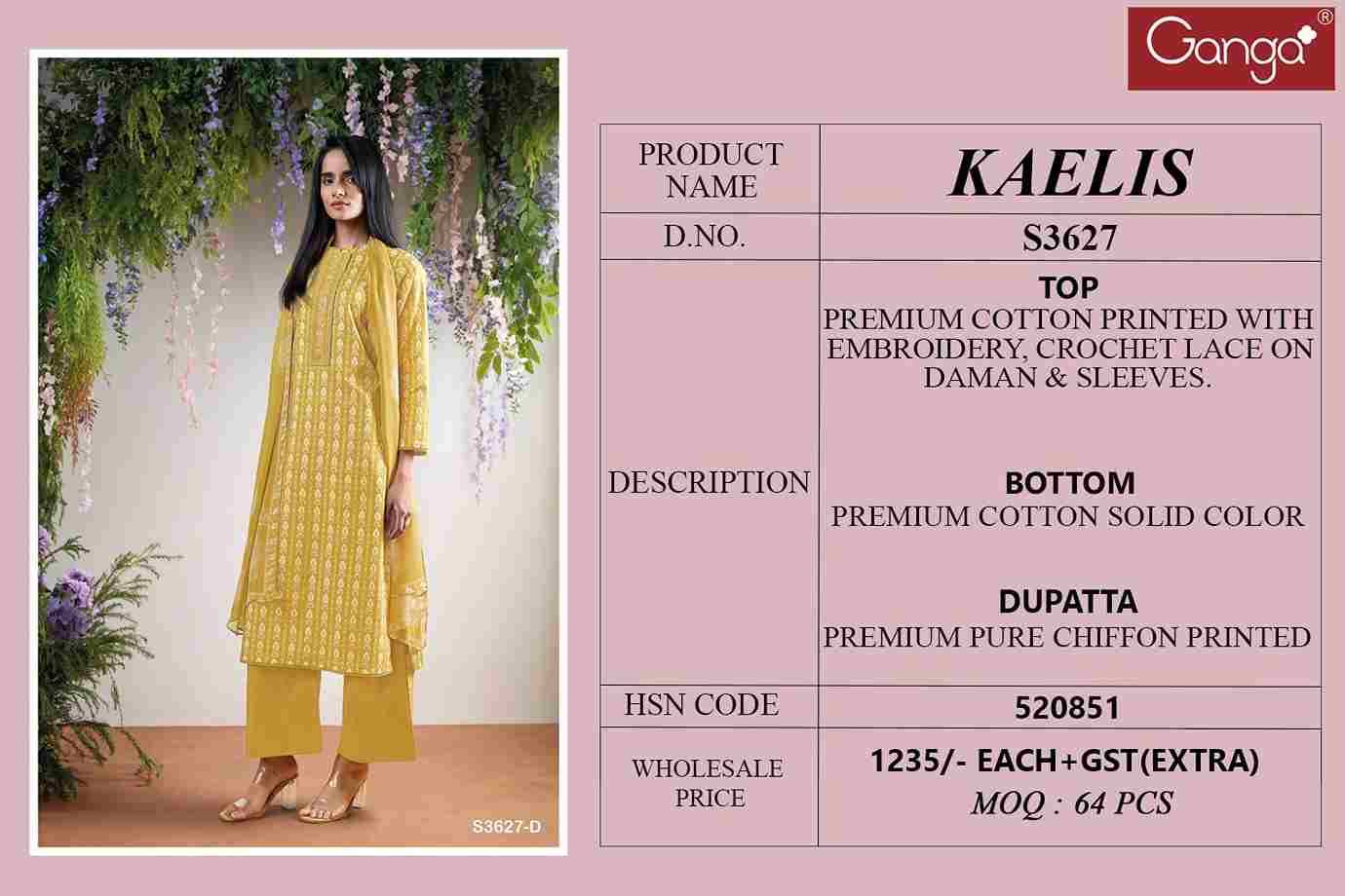 Kaelis-3627 By Ganga Fashion 3627-A To 3627-D Series Beautiful Festive Suits Colorful Stylish Fancy Casual Wear & Ethnic Wear Pure Cotton Dresses At Wholesale Price