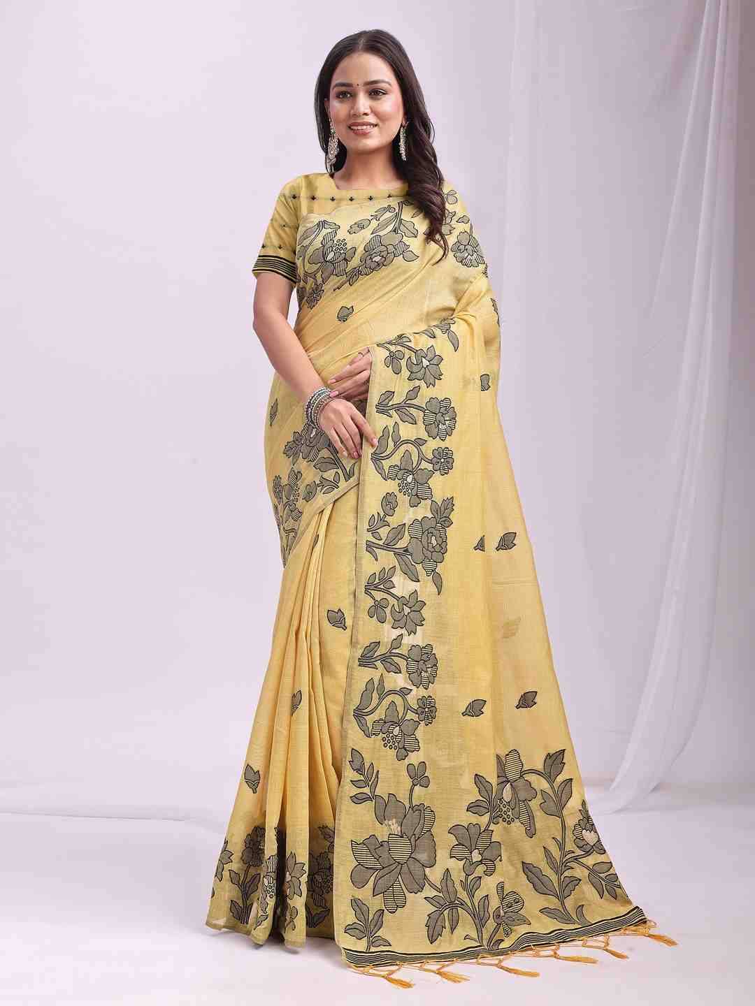 Kashira By Fashid Wholesale 1001 To 1006 Series Indian Traditional Wear Collection Beautiful Stylish Fancy Colorful Party Wear & Occasional Wear Linen Cotton Sarees At Wholesale Price