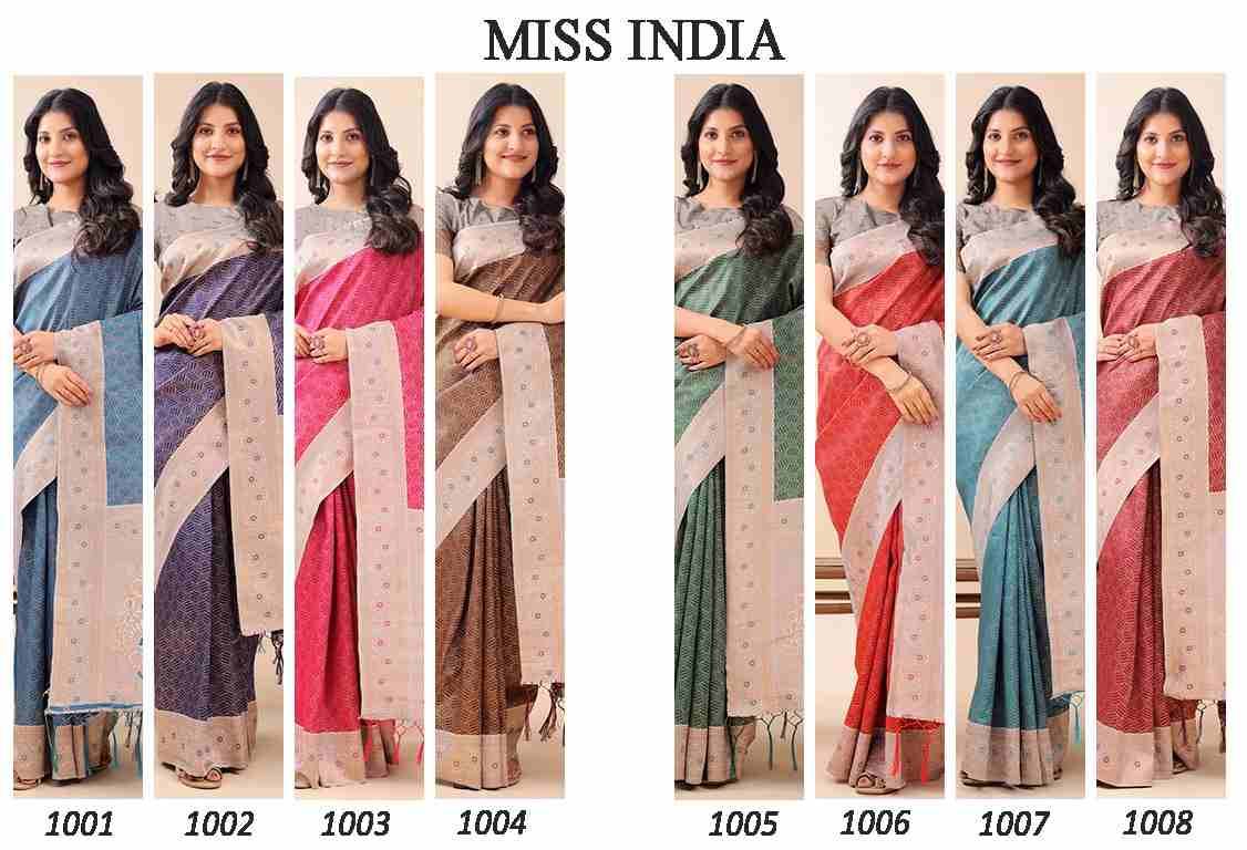 Miss India By Fashid Wholesale 1001 To 1008 Series Indian Traditional Wear Collection Beautiful Stylish Fancy Colorful Party Wear & Occasional Wear Silk Sarees At Wholesale Price