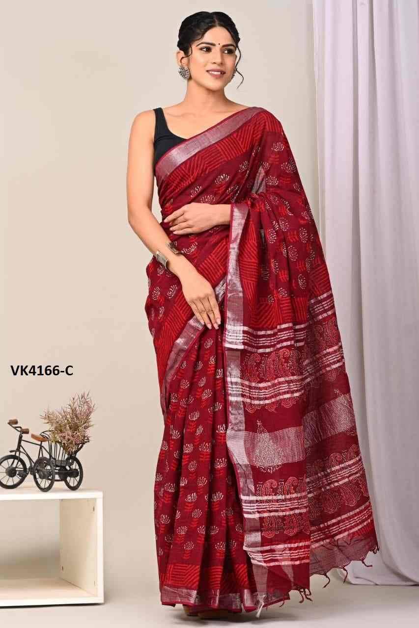 VK-4166 By Fashid Wholesale 4166-A To 4166-R Series Indian Traditional Wear Collection Beautiful Stylish Fancy Colorful Party Wear & Occasional Wear Linen Sarees At Wholesale Price