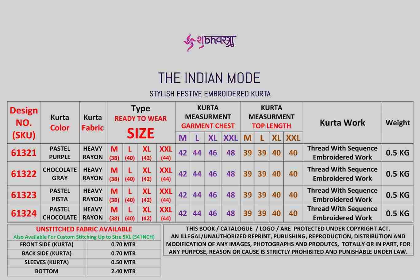 The Indian Mode By Shubhvastra 61321 To 61324 Series Beautiful Colorful Stylish Fancy Casual Wear & Ethnic Wear & Ready To Wear Heavy Rayon Kurtas At Wholesale Price