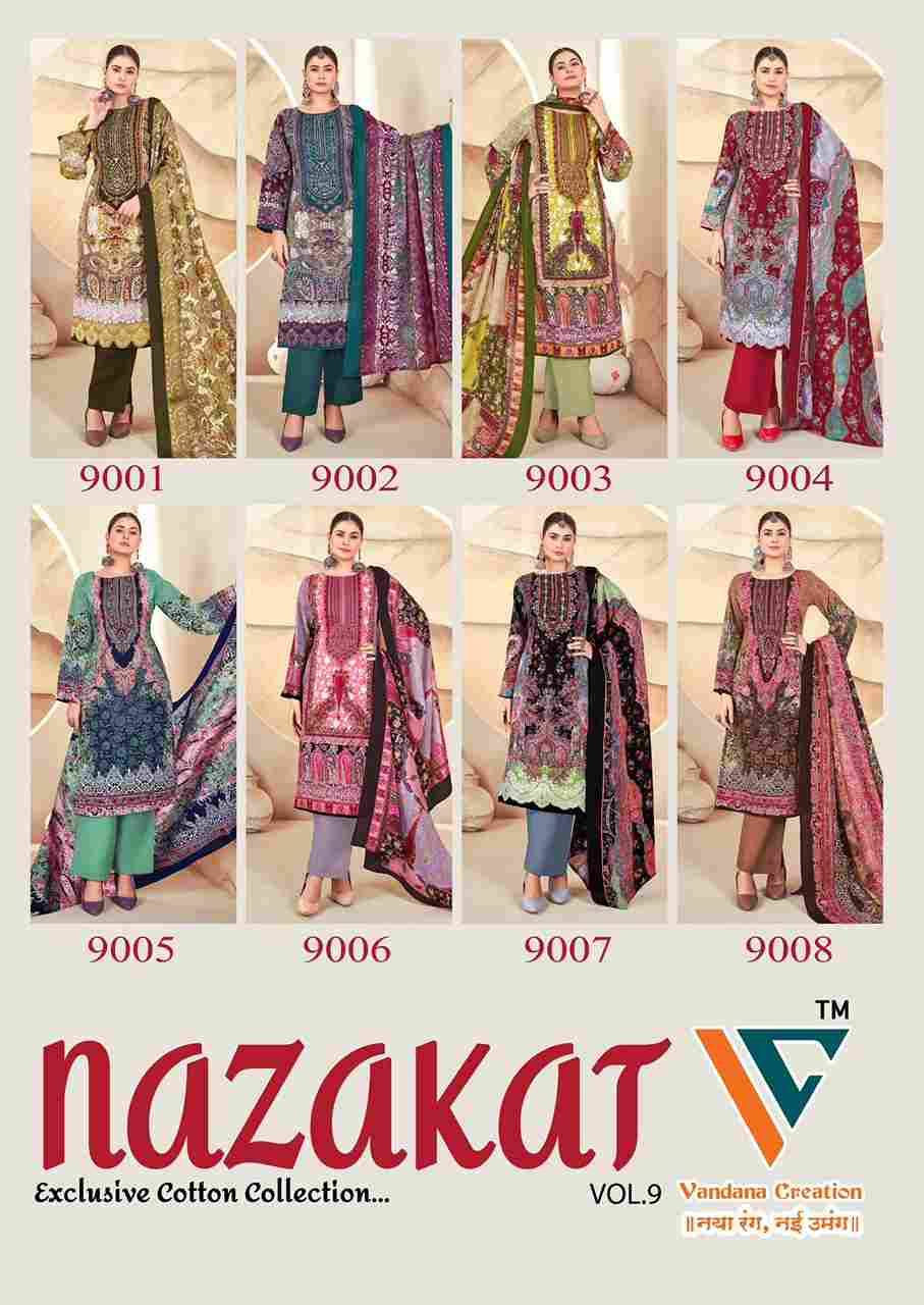 Nazakat Vol-9 By Vandana Creation 9001 To 9008 Series Beautiful Festive Suits Stylish Fancy Colorful Casual Wear & Ethnic Wear Soft Cotton Print Dresses At Wholesale Price