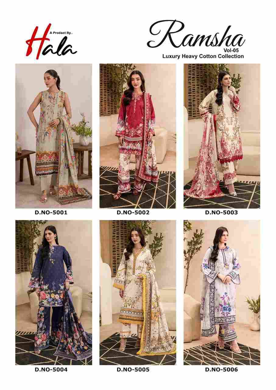 Ramsha Vol-5 By Hala 5001 To 5006 Series Beautiful Festive Suits Stylish Fancy Colorful Casual Wear & Ethnic Wear Pure Cotton Digital Print Dresses At Wholesale Price